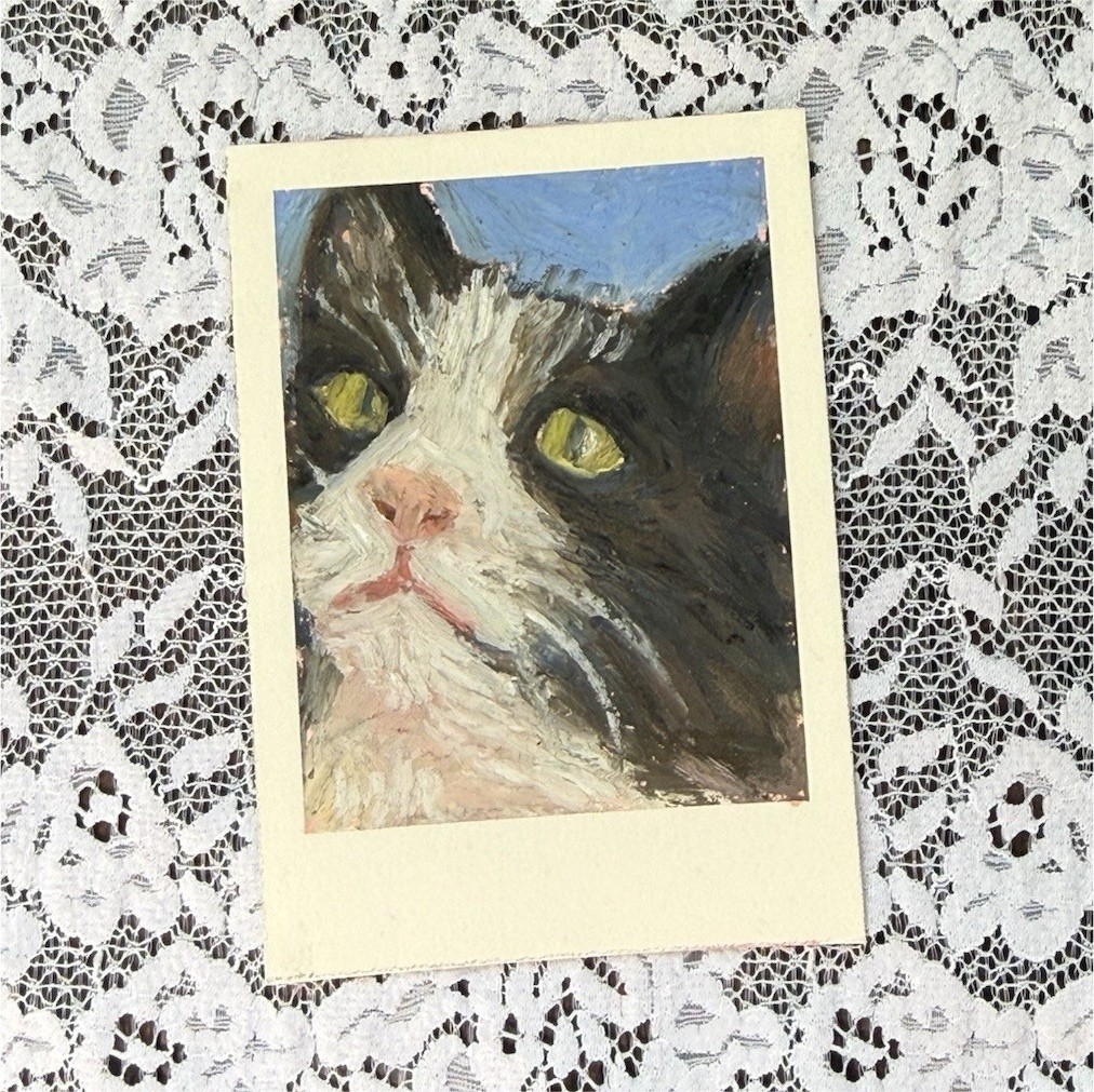 Original ACEO “gaze” oil pastel, Handmade, Signed, 2.5×3.5