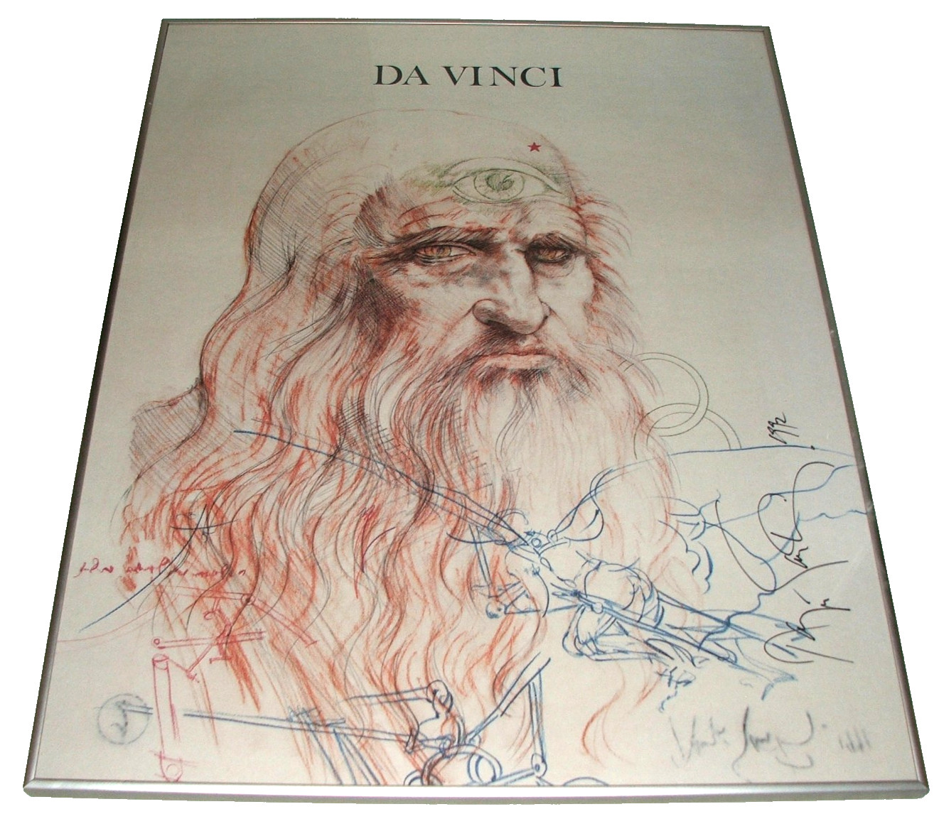 Ramon Santiago: (1943-2001) “Da Vinci” Art Print.. 22.5″x 29” Framed.. Signed