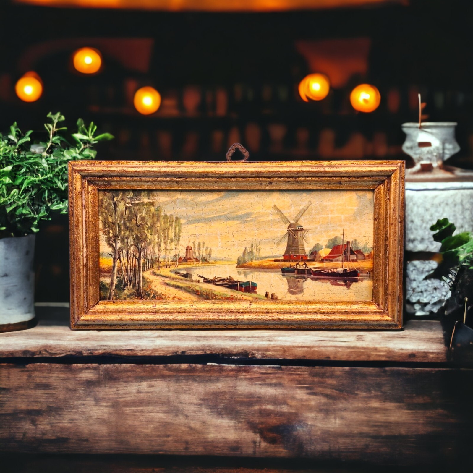 Florentine Tuscan Landscape Made In Italy Art Golden Gilt Frame Windmill