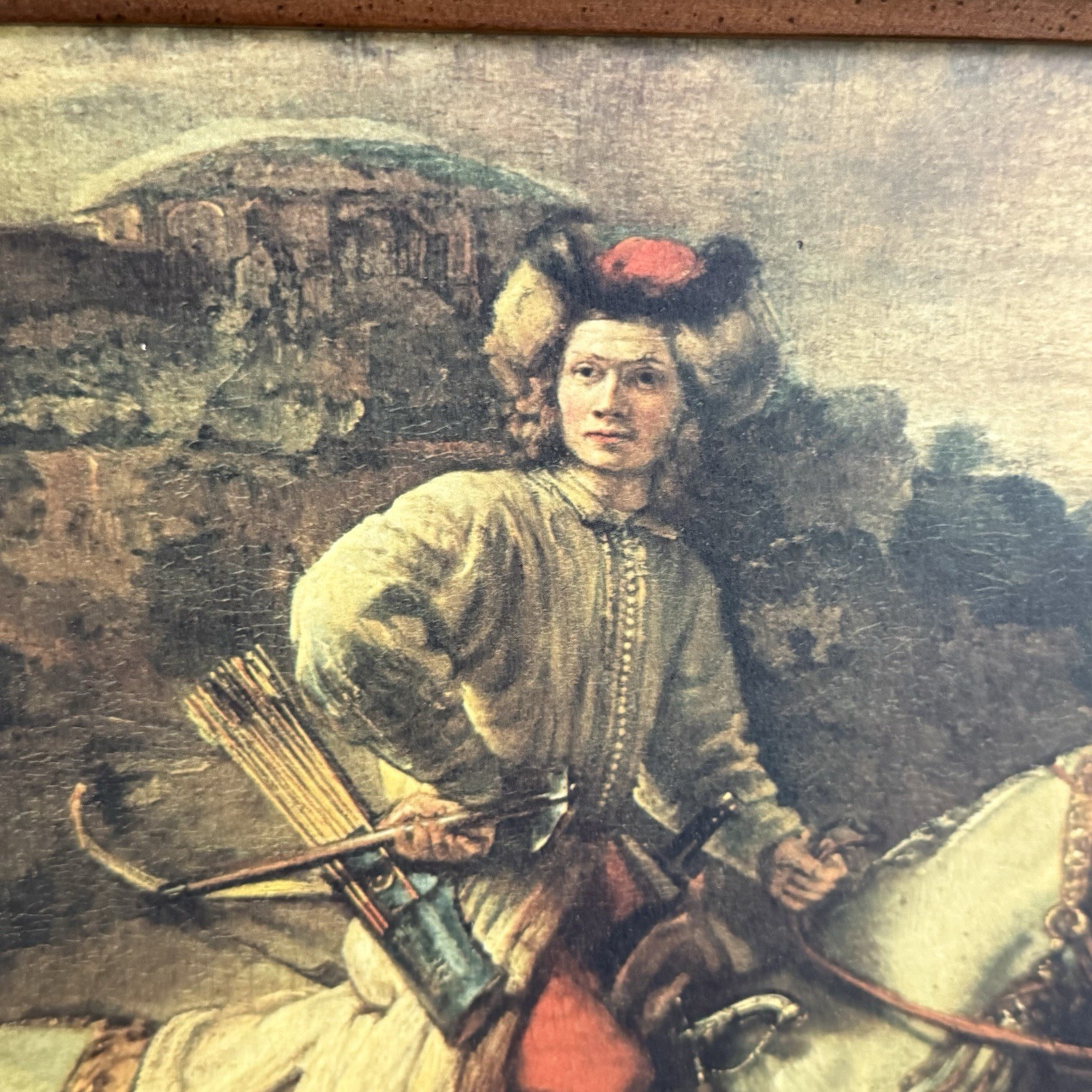 Vintage Rembrandt The Polish Rider Framed Print on Board MCM Wood Frame 21×19