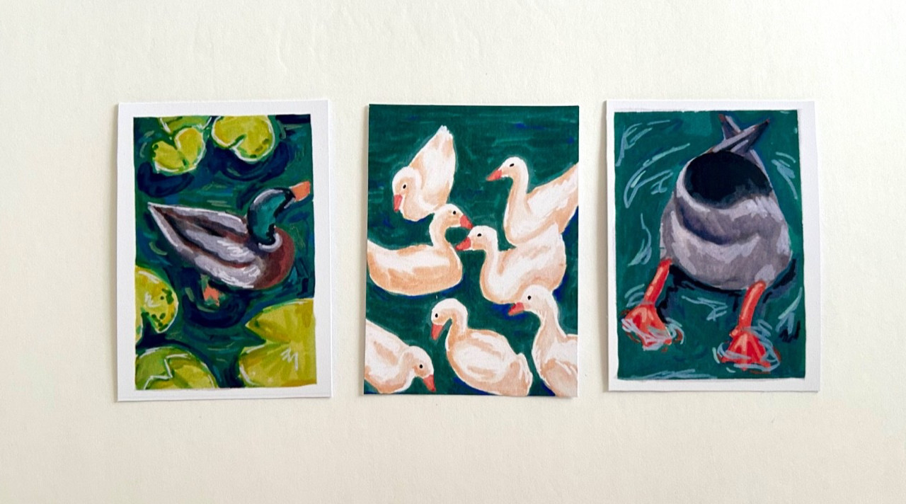 ACEO PRINT Acrylic Marker Art Card, Waterfowl, 2.5″ x 3.5″ Signed by Aedan