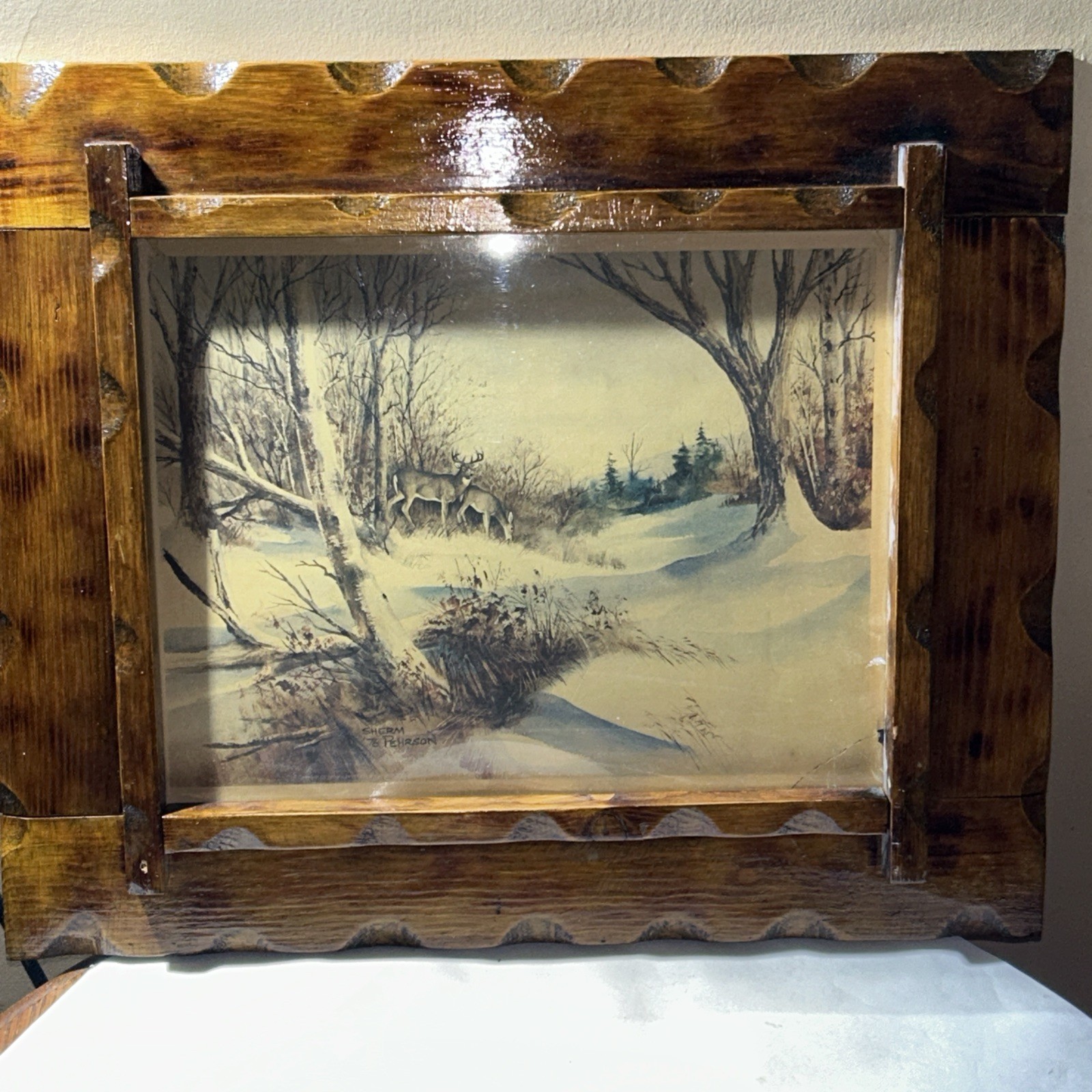 VTG Rustic Sherm Pehrson Wall Art ,OOAK Hand Made Frame, Cabin, Hunting