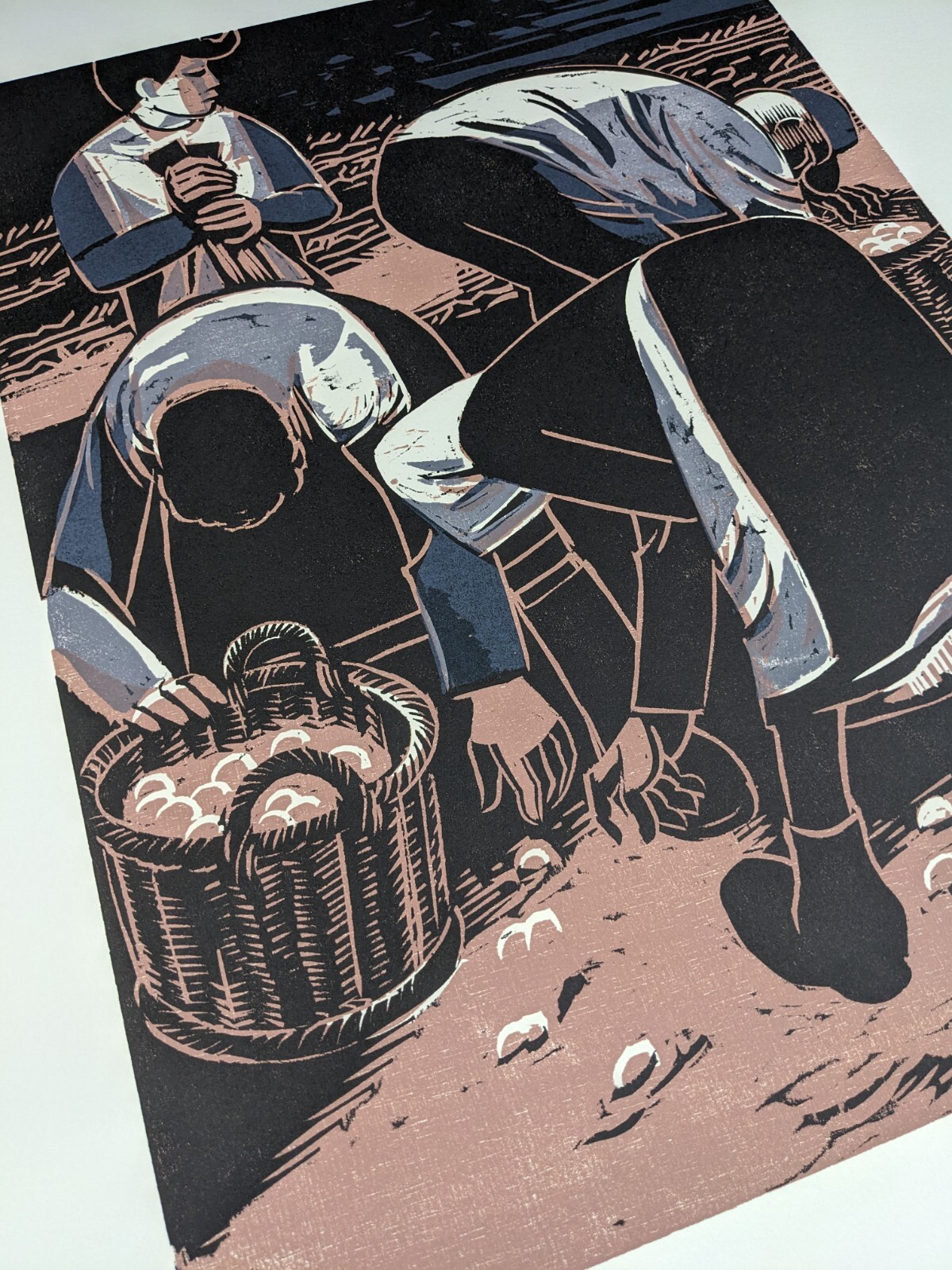 Heinz Friedrich, people at harvest, woodcut, signed, num., 1989