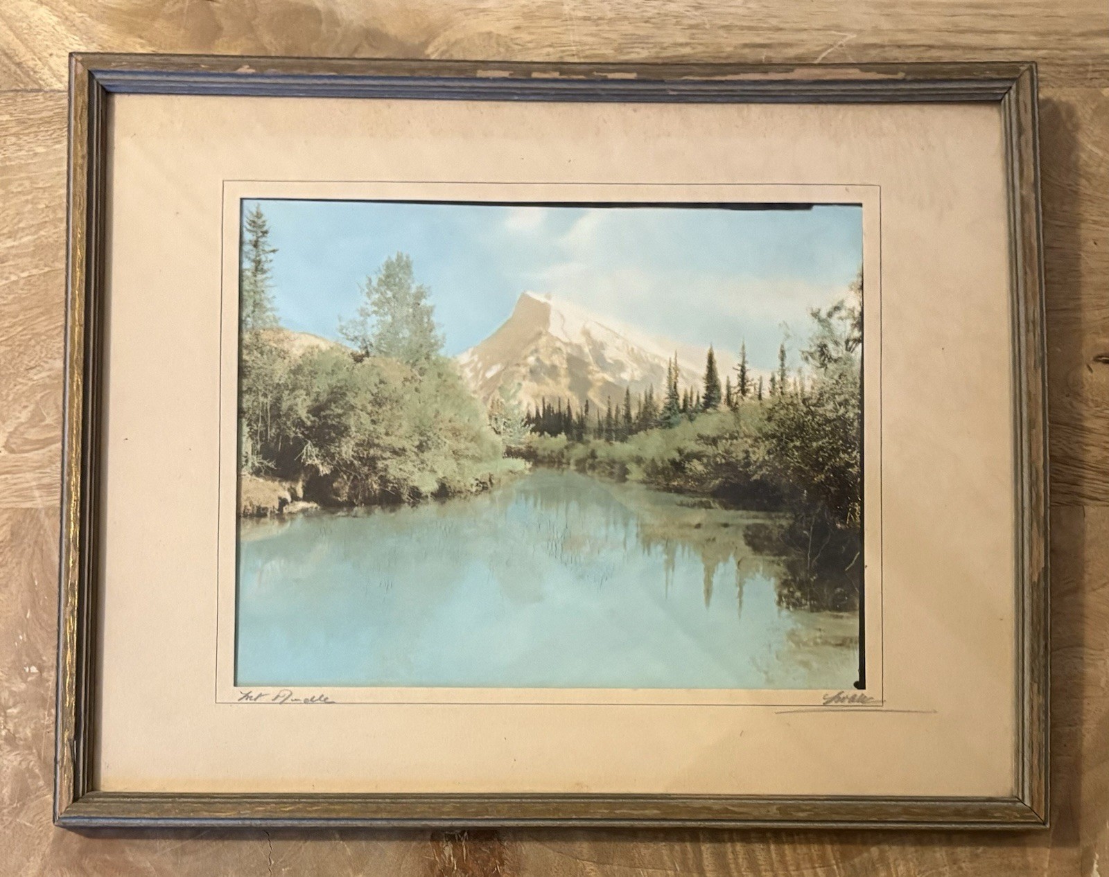 Mount Rundle George Nobel Hand Colored Photograph Framed Matted SIGNED Banff 14”