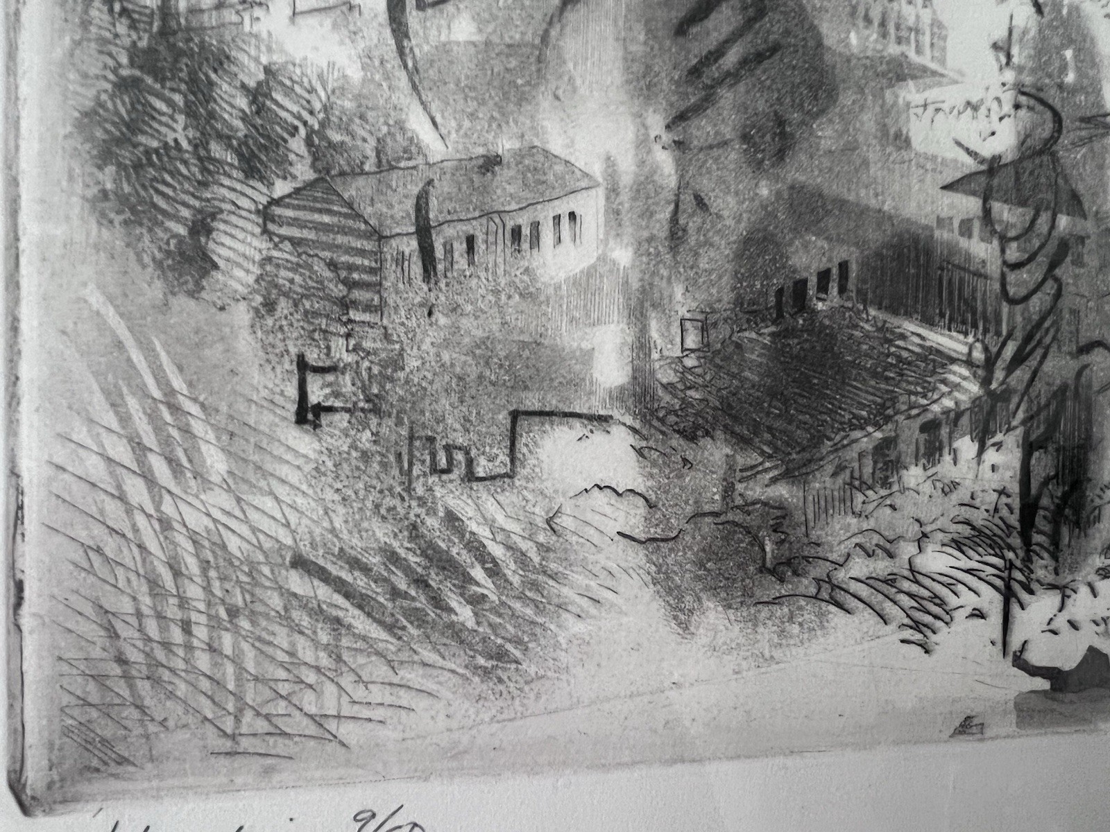 Vintage Art Etching Italian Landscape Umbria 1967 Numbered, Signed Andrew Rush