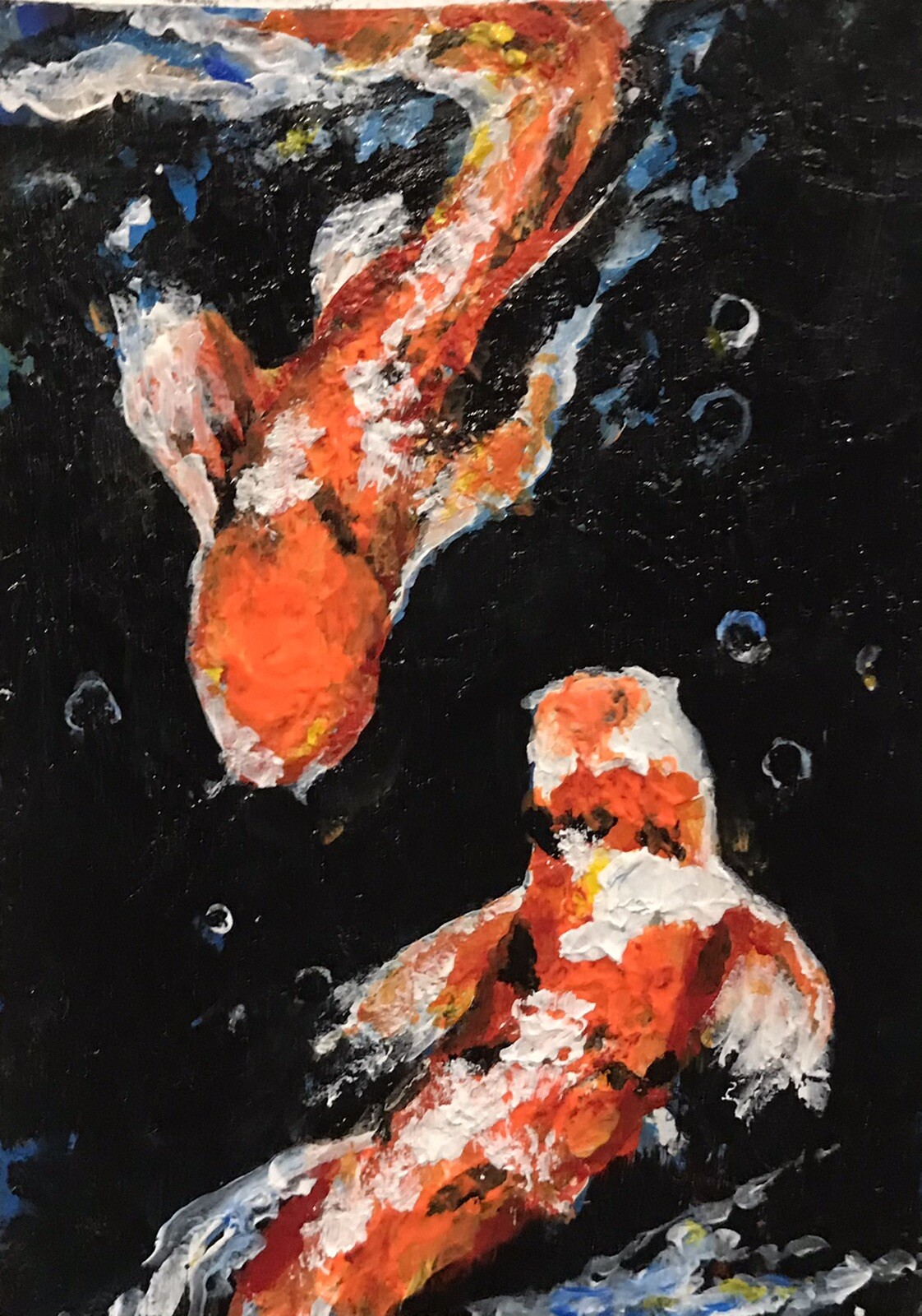 ACEO ATC Fine Art Print Acrylic Koi Fish Lily Pond “Transition “ Free Shipping