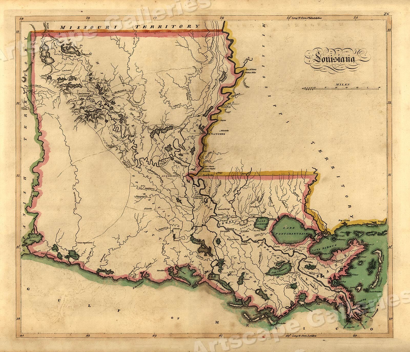 Louisiana 1814 Old Historic State Map – 20×24