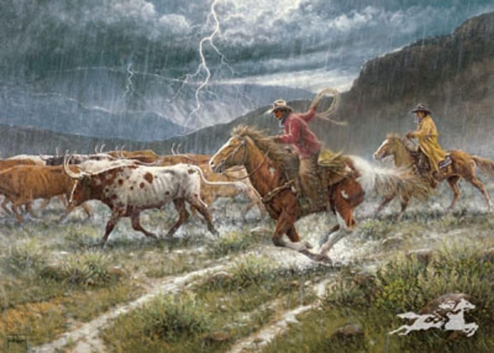 Turning the Lead Steer by Jack Terry Western Stampede Art Print 22×16.5 Inches