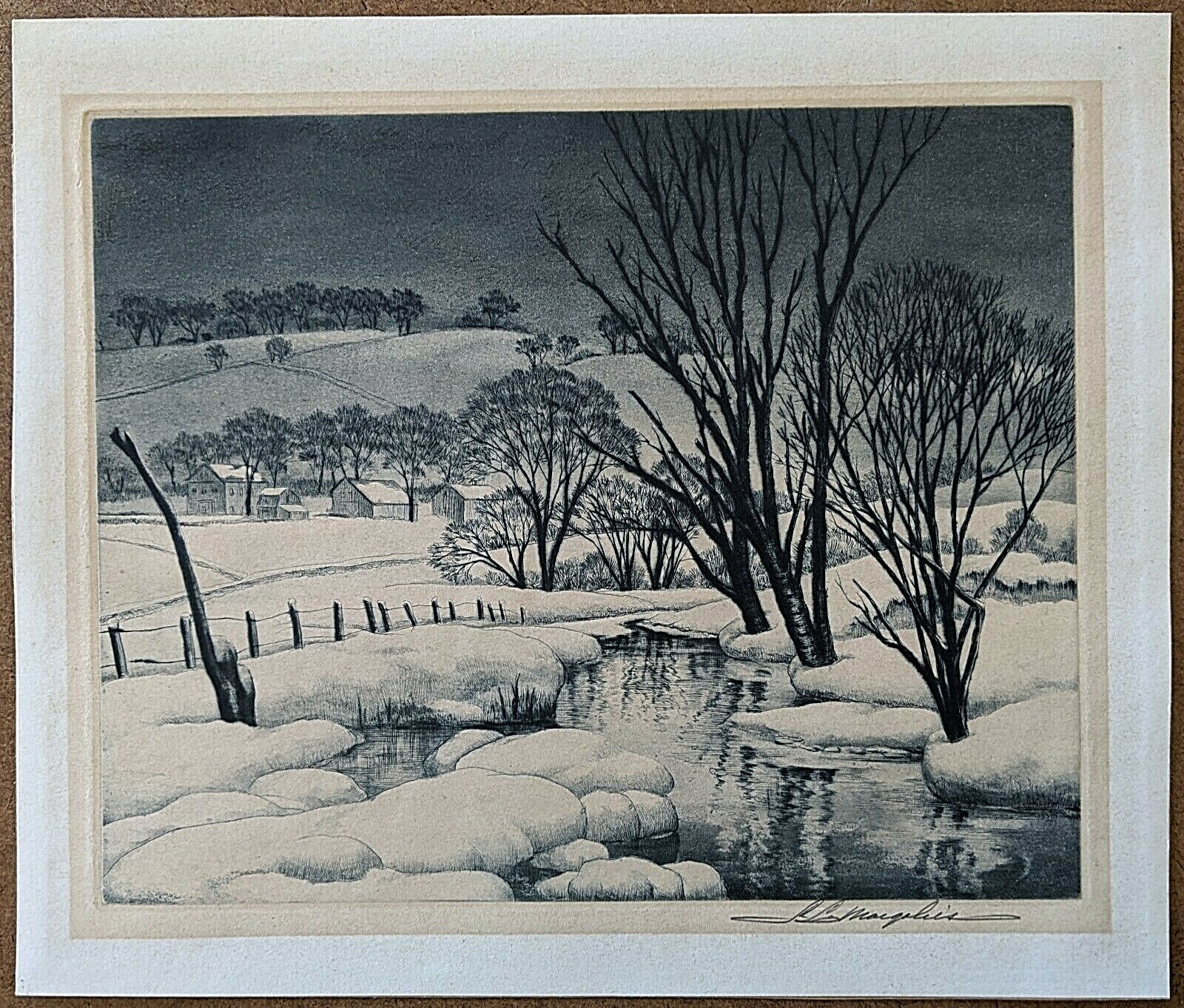 Samuel Margolies Etching “Winter Symphony” 1944, Pencil Signed