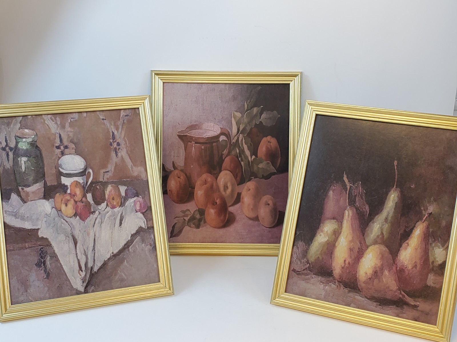 3 Fruit Print Art Pictures Botanical Classic Gold Tone Frames Self Standing
