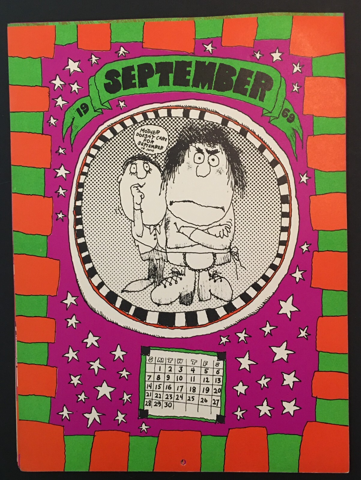 Hallmark Psychedelic Pop Art 1969 Calendar Print Counterculture Hippie Dayglo Op