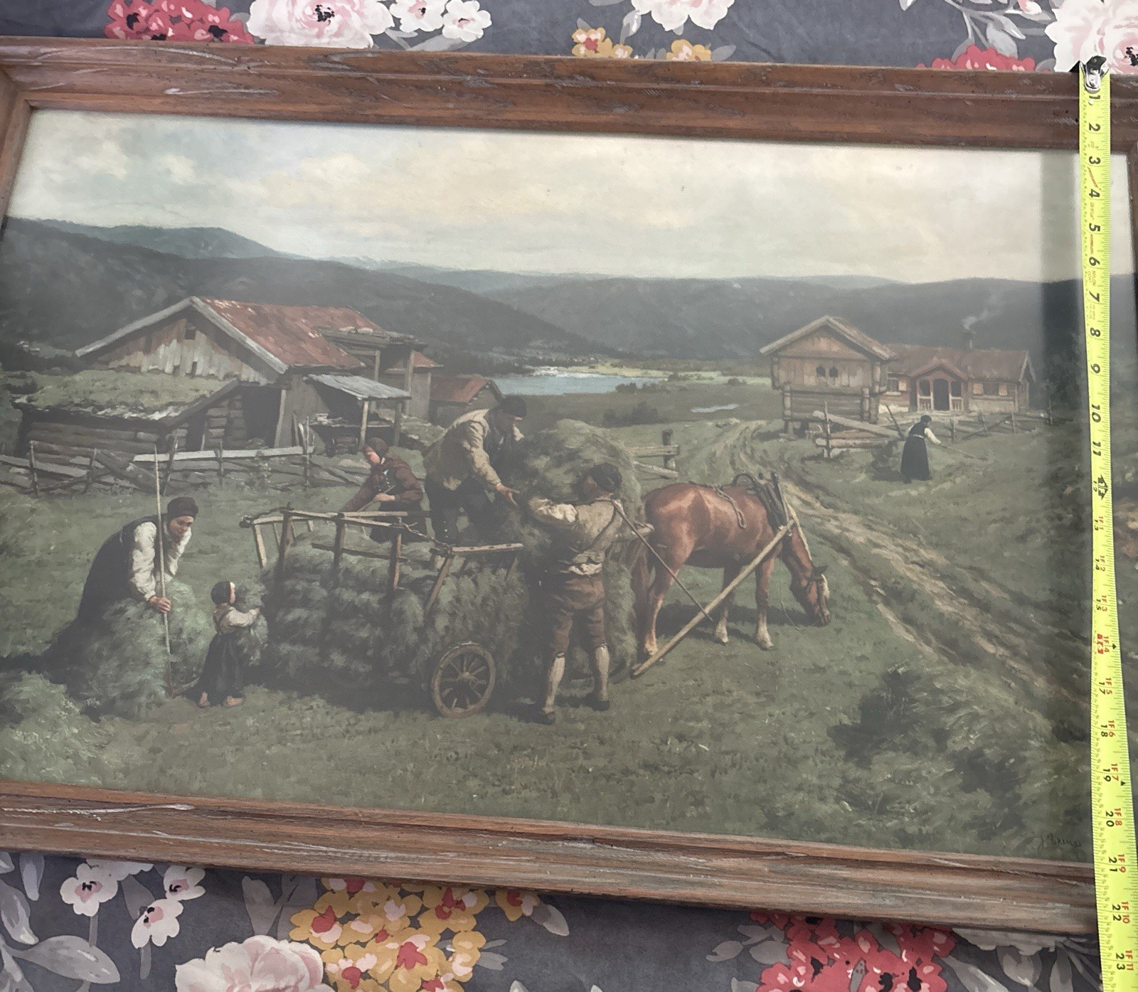 Large Vintage Scandinavian Farm Landscape Print Jahn Ekenaes Telemark Framed