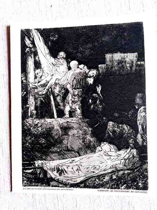 Art Sheet “Cross Descent with Torch” Rembrandt Print Cardboard 23 x 19 cm