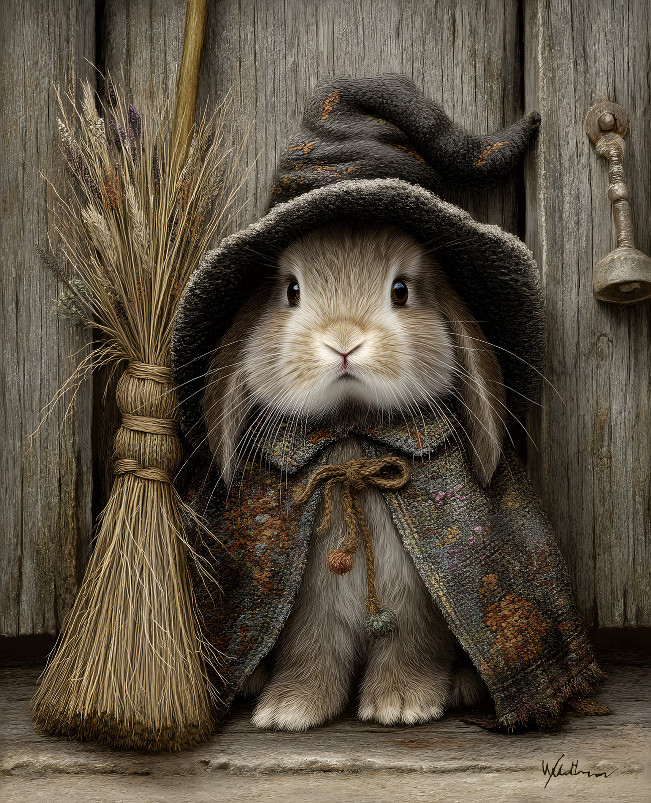 8×10 Cozy Storybook Rabbit Wearing Hat and Scarf Art Print Heritage – 813588830