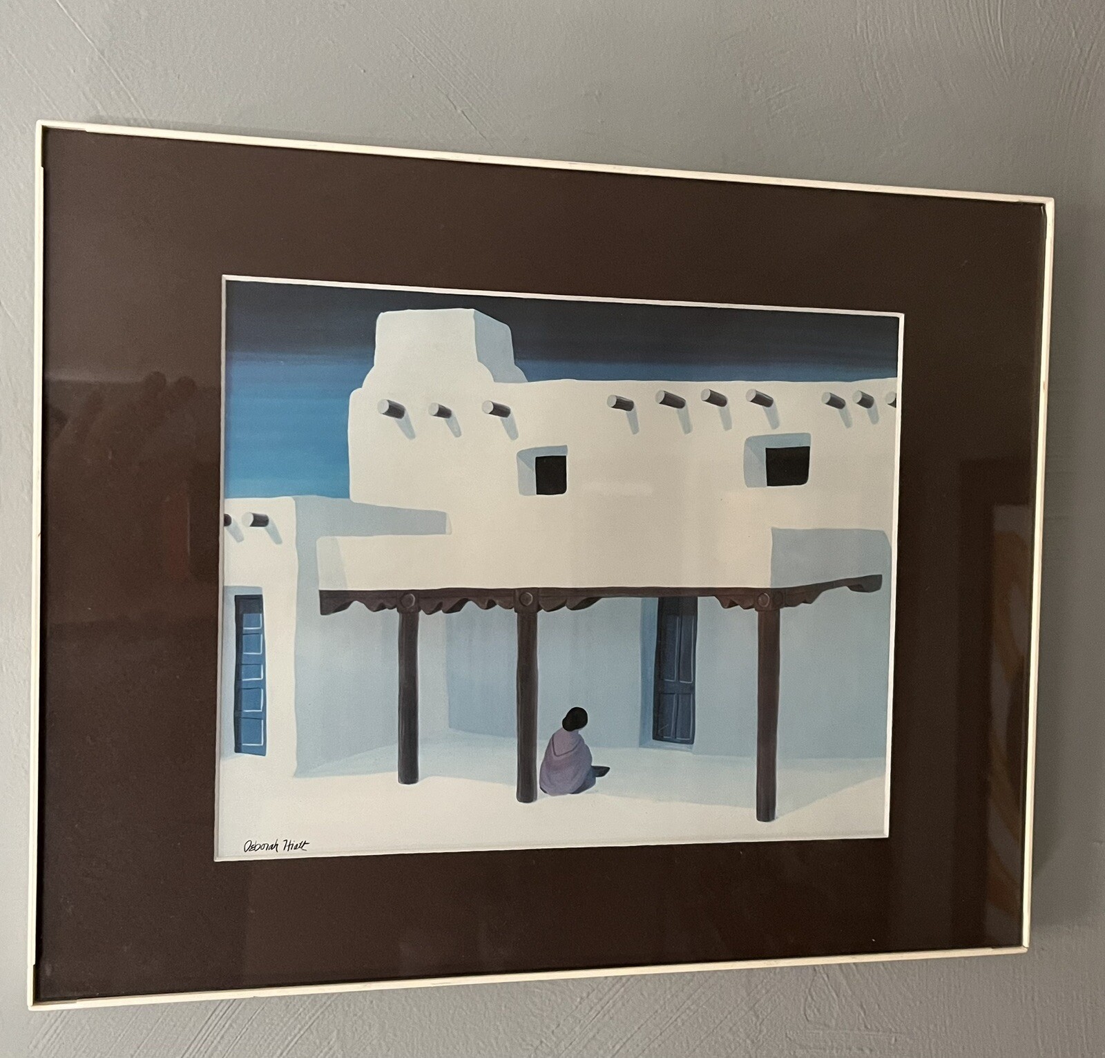Deborah Hiatt Southwest Art Print – Matted & Framed (14×11) – Pueblo/Adobe Scene