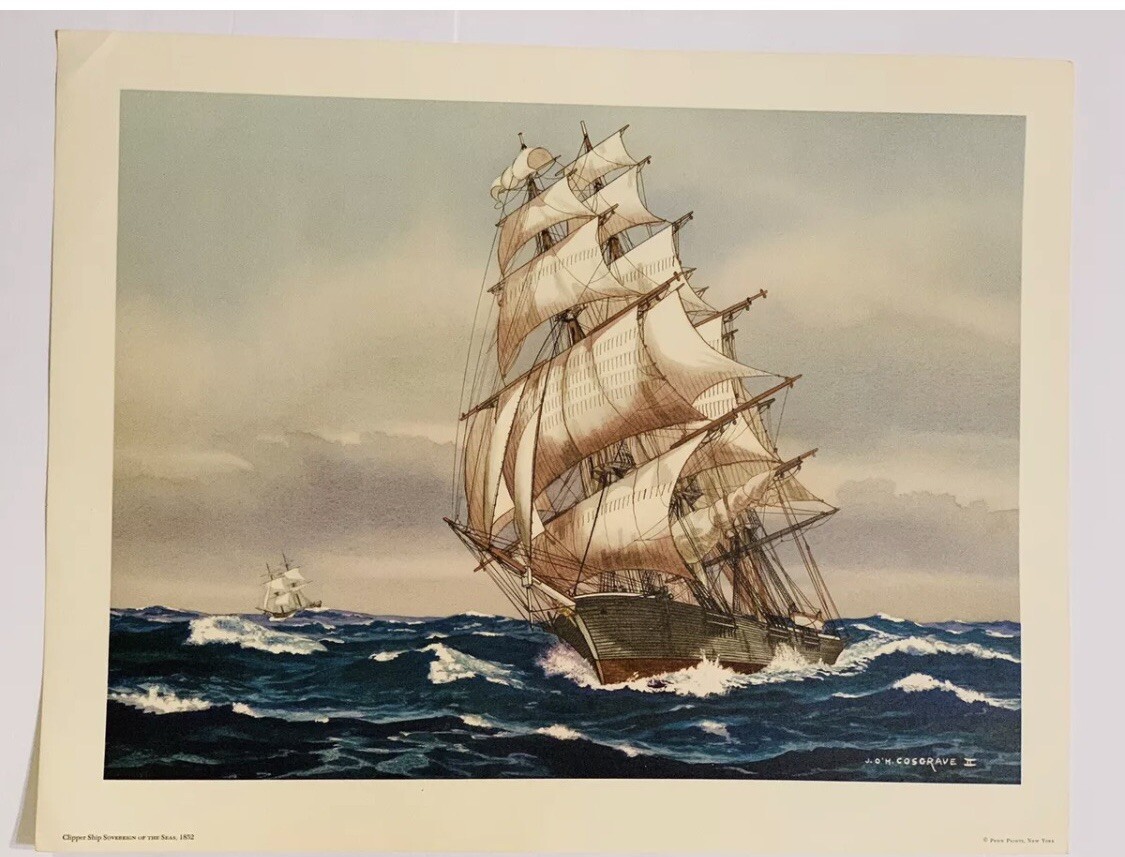 AMERICAN CLIPPER SHIPS 4 Prints JOHN O’HARA COSGRAVE II ~ AMERICAN SAILING 18×14