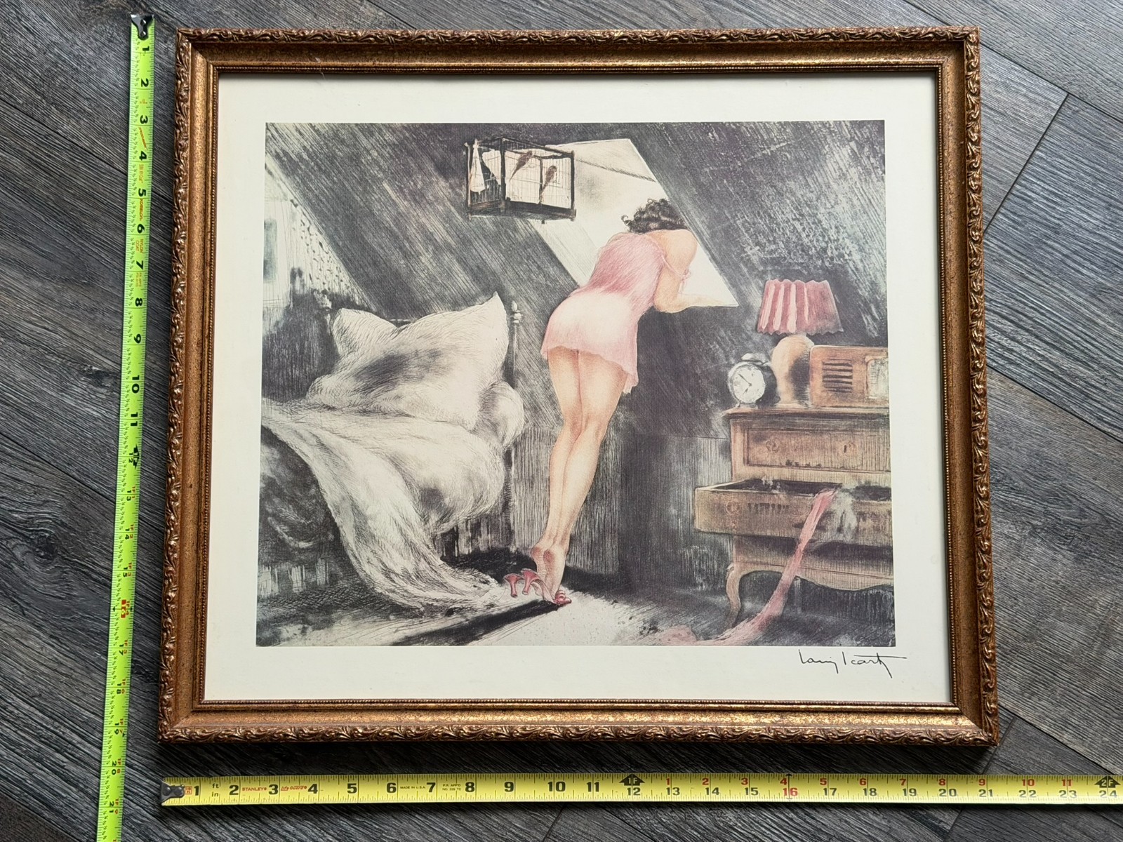 Louis Icart Art Print THE ATTIC ROOM Vintage Lithograph Art Deco Woman Framed