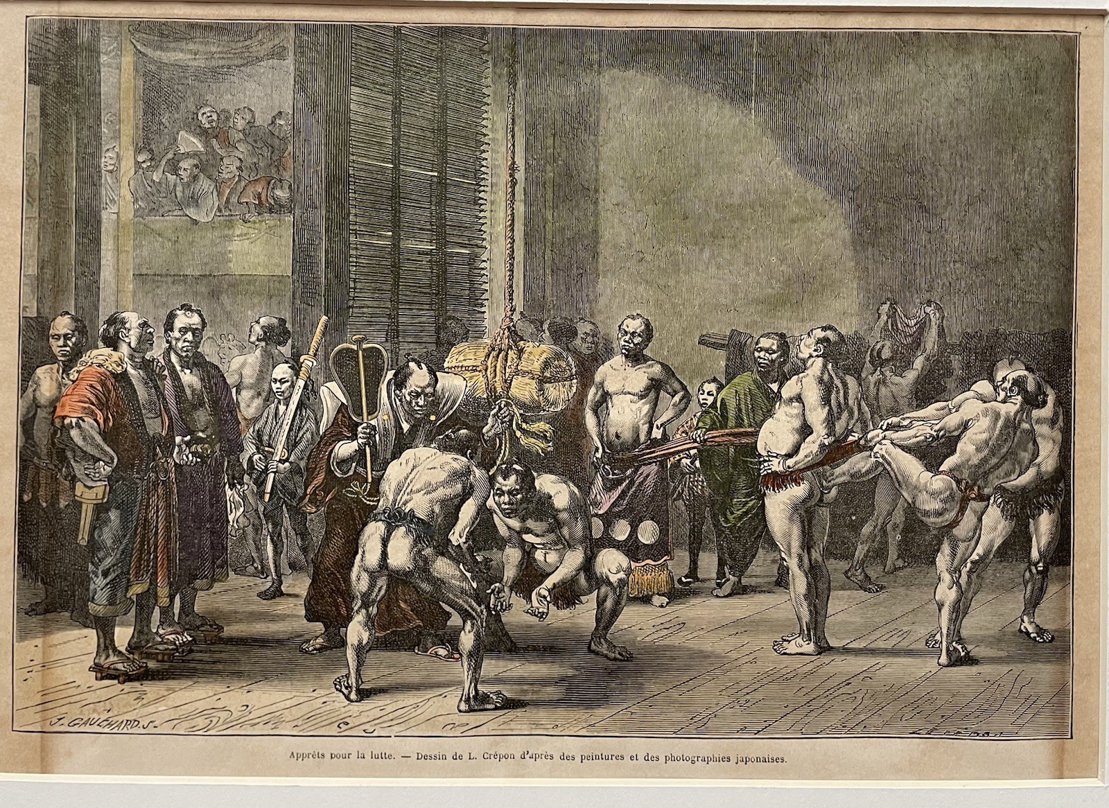 Engraving in Le Tour Du Monde Japan Sumo Wrestling Image Size 6.25” x 9.25” 1864