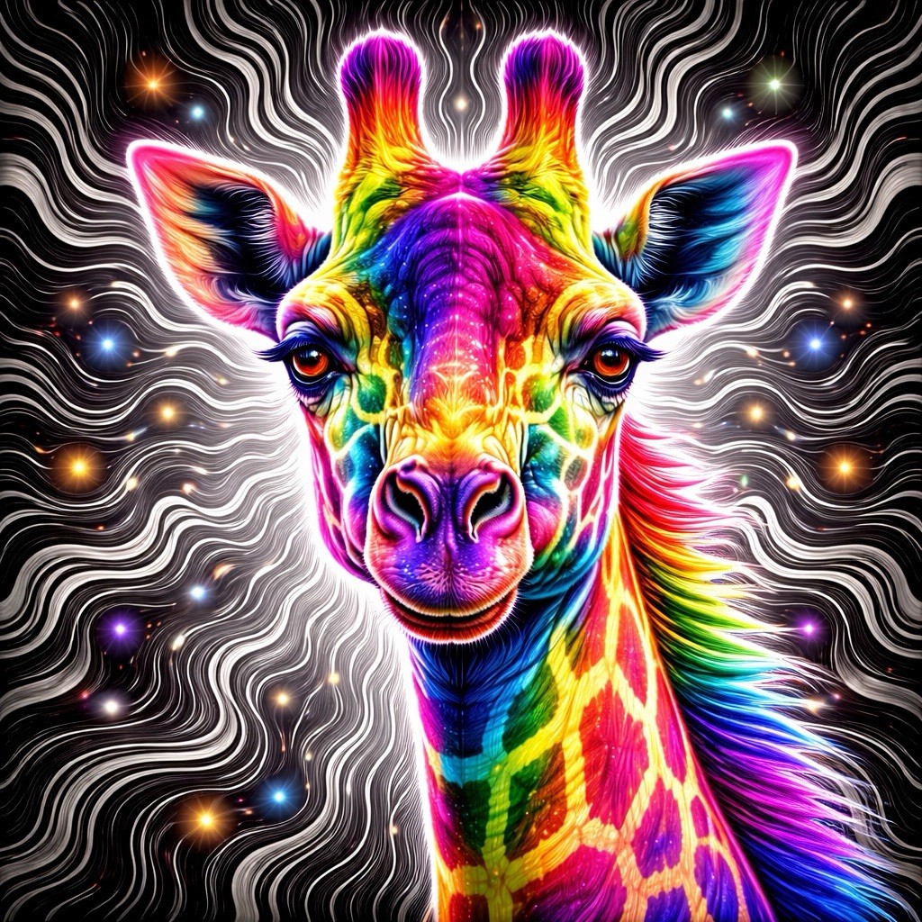 #273 Psychedelic giraffe 10”x10” Gallery Wrapped Canvas. Ready To Hang
