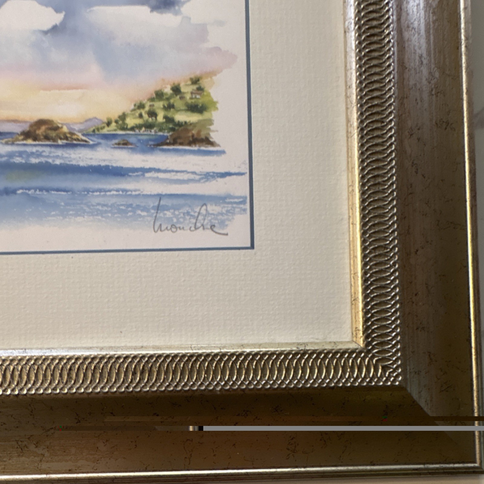 Set of 2 Mouche Bouvrais St. Martin Caribbean Watercolor Prints Matted & Framed