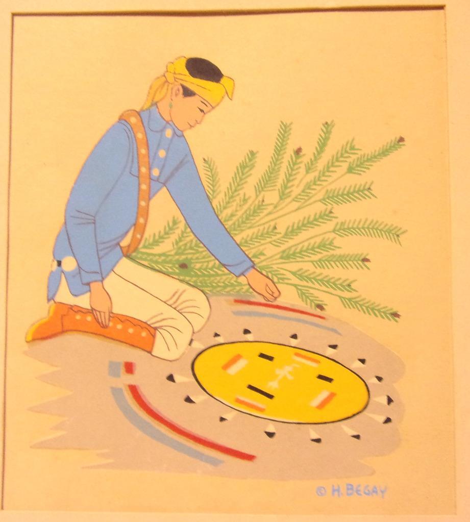 H Begay Art, Native American Navajo Creates Sand Painting, Silk Screen Repro