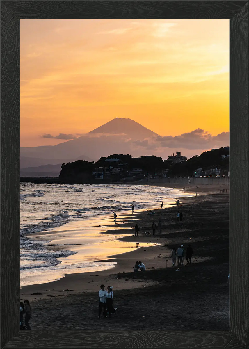 Mount Fuji Sunset Beach Framed Wall Art Poster Canvas Print Picture