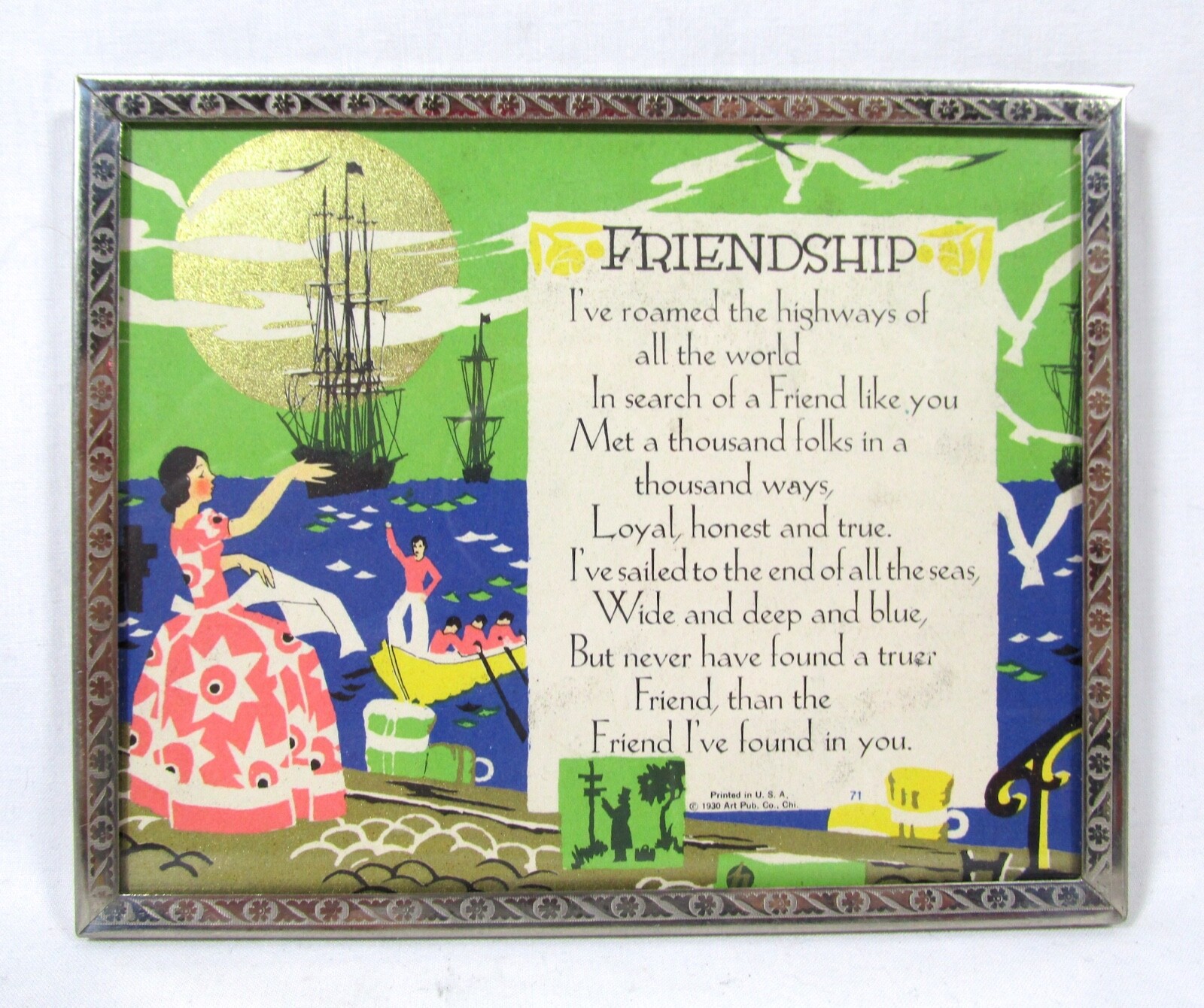Framed 1930 FRIENDSHIP Print Art Publishing Company, Chicago