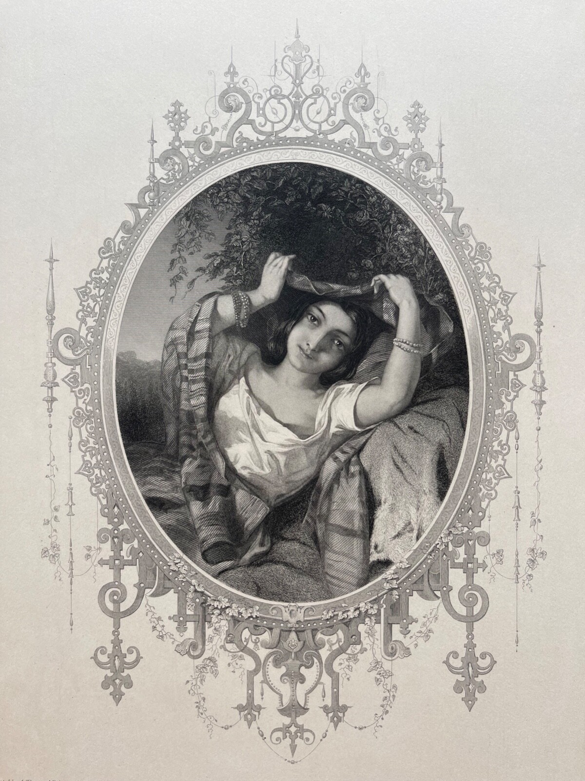 ANTIQUE VICTORIAN STEEL ENGRAVING “THE INDIAN MAID”