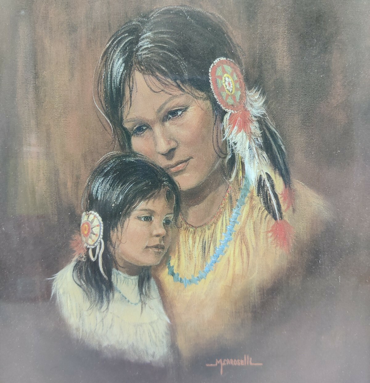 Vintage M Caroselli, Marianne Texas Artist Mother and Daughter Litho USA