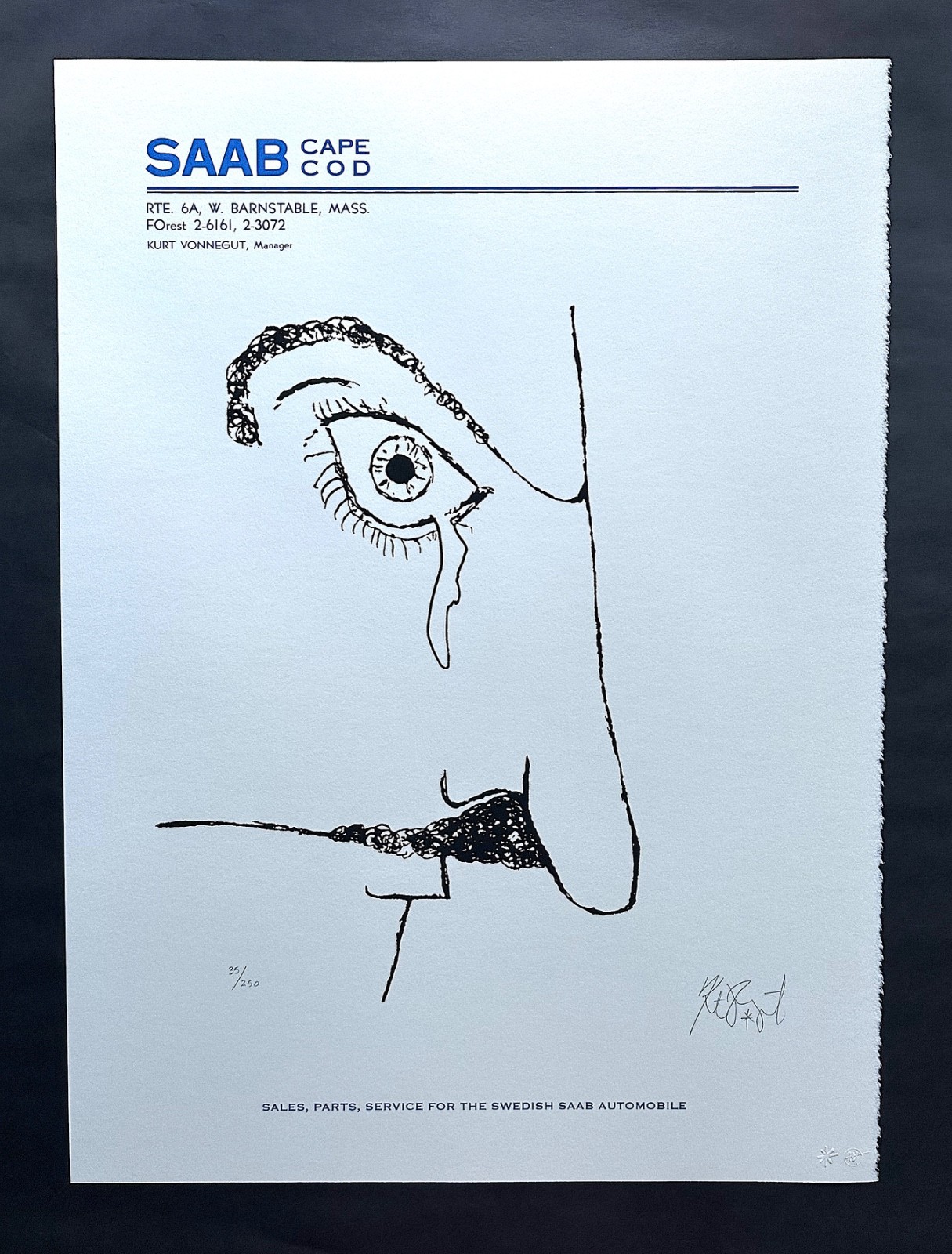 KURT VONNEGUT “SAAB Businessman” Signed Limited Ed Silkscreen Print #35 of 250
