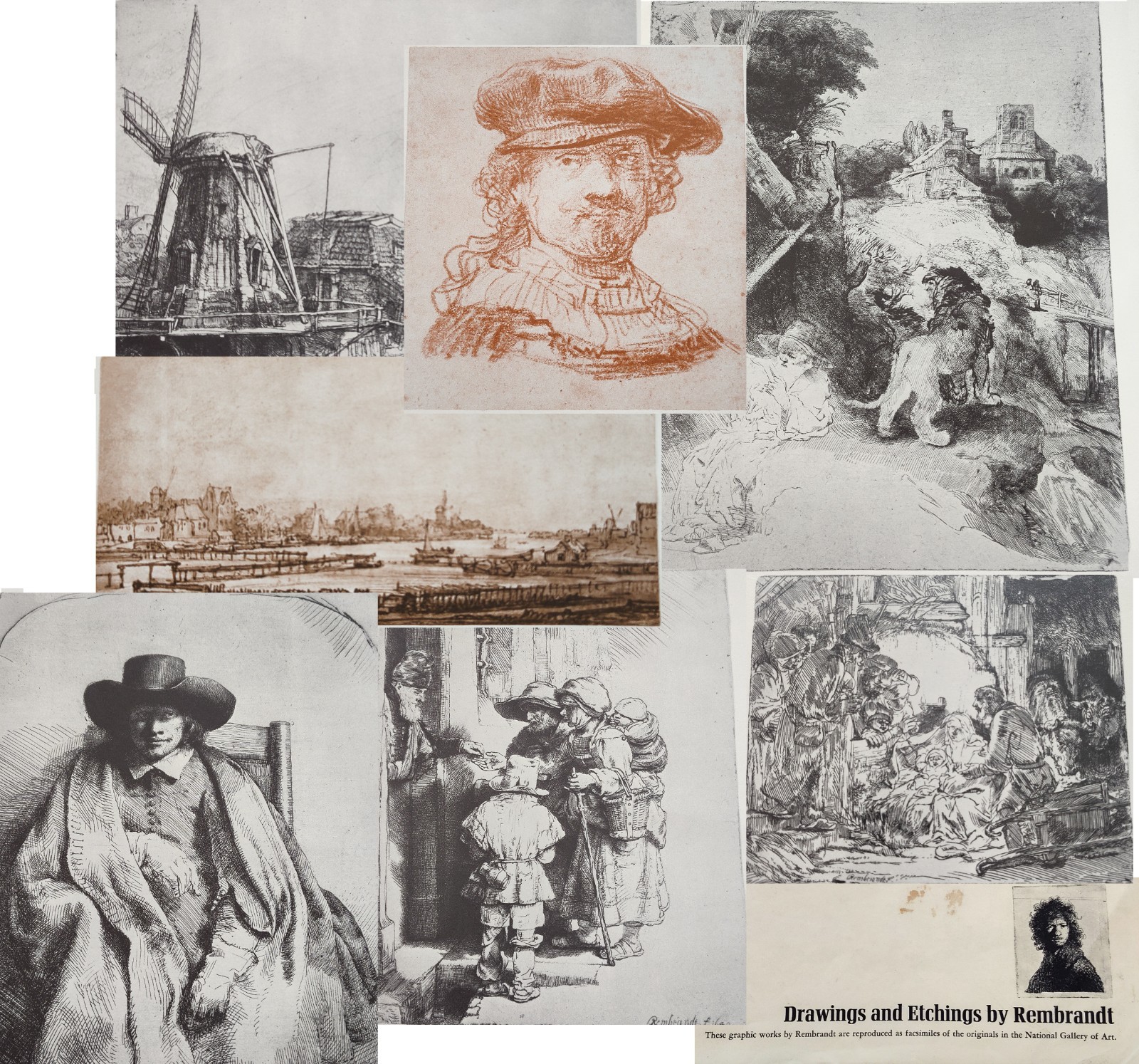 Rembrandt Print Reproductions Lot of 7 NGA Portfolio 14×11 Etchings & Drawings