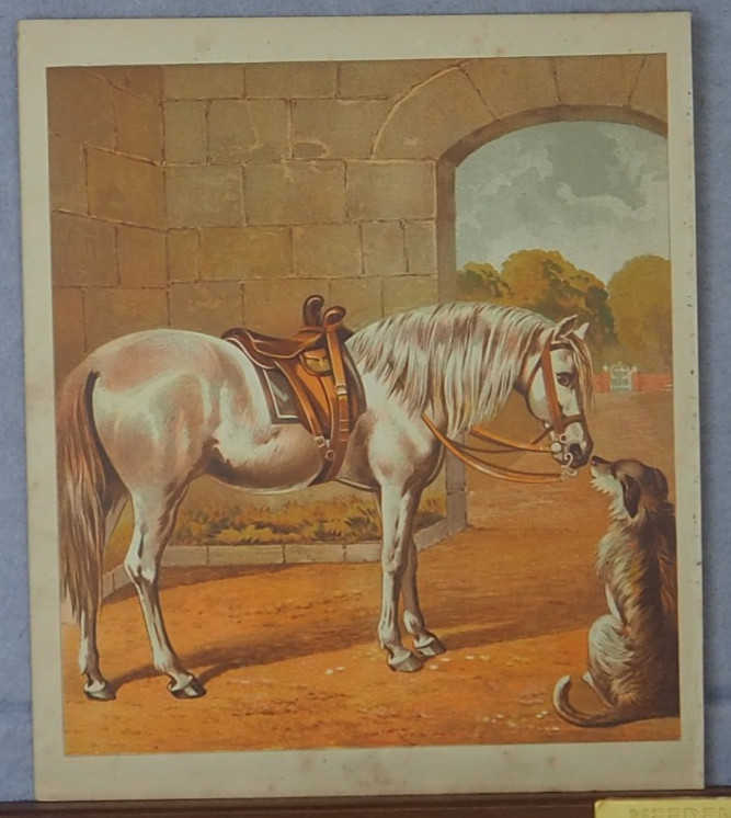 1872 Antique Horse & Collie Dog Lithograph John Frederick Herring
