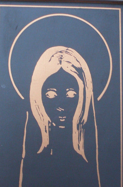Christmas Art Mary Jesus Original Screenprint Copper Plate Child Small Vintage