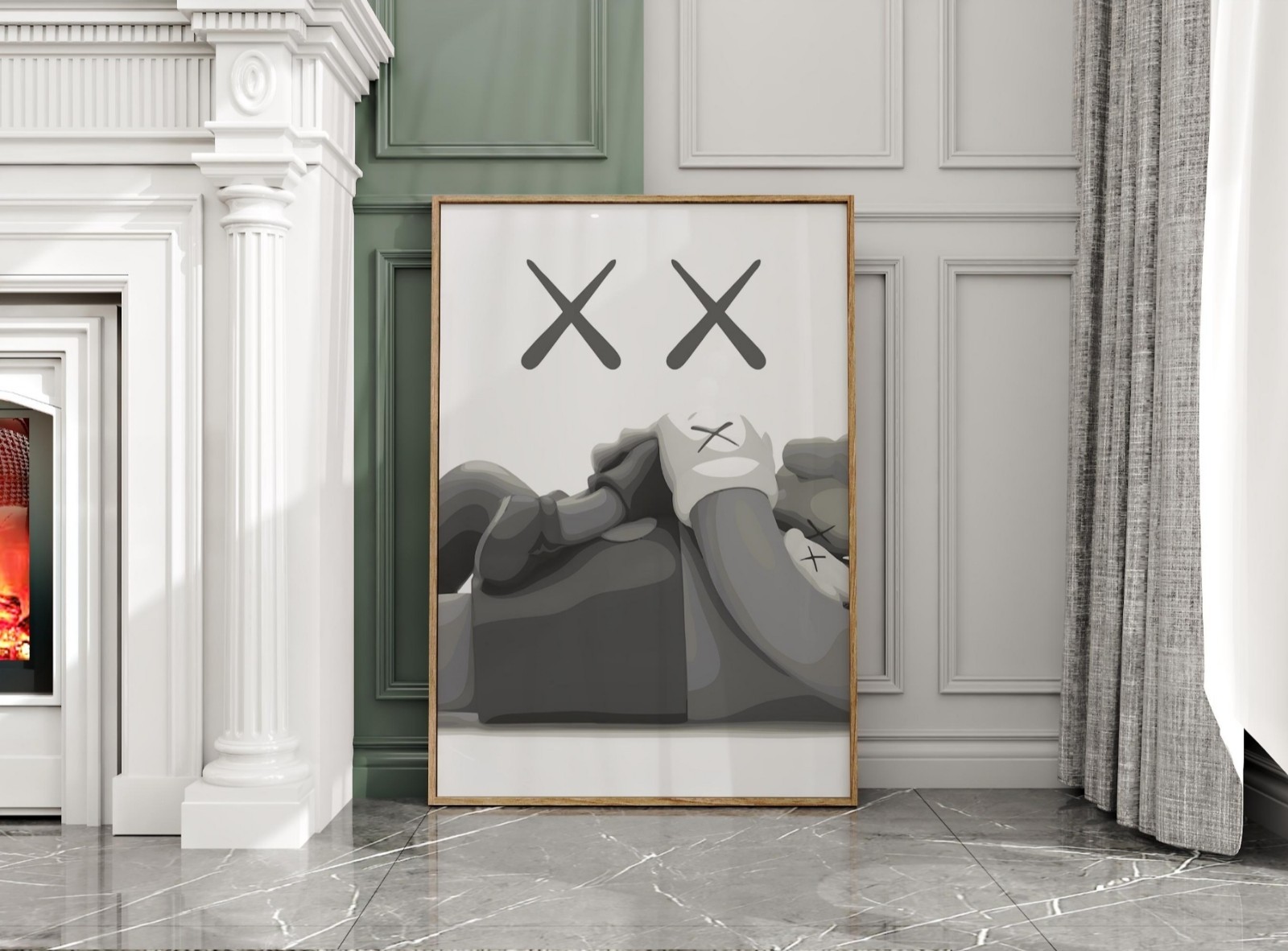 Set of 3 Family Relax Kaws Art pieces canvas wall home decor Portrait Gallery