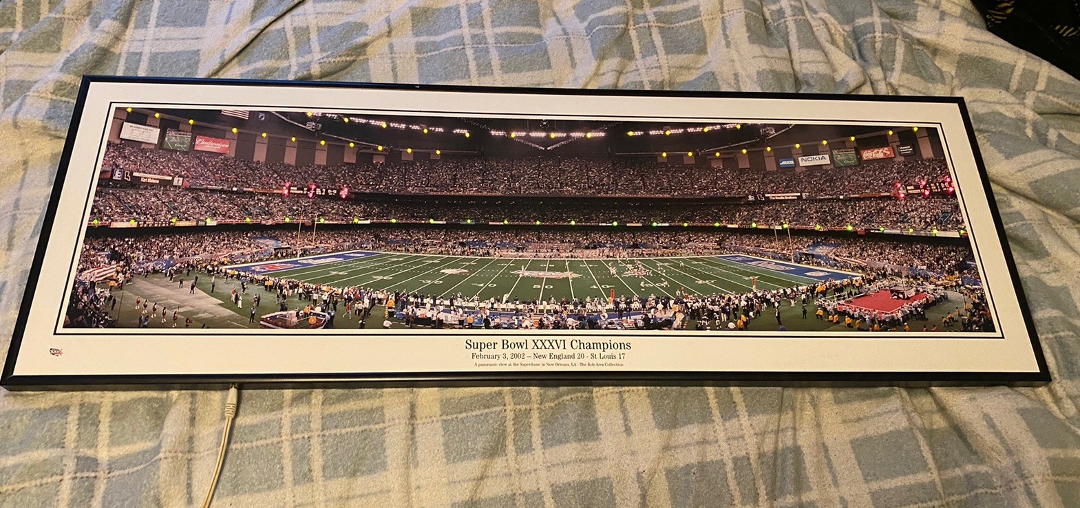 RARE New England Patriots SuperBowl XXXVI Champions Framed Panoramic LIGHTS UP