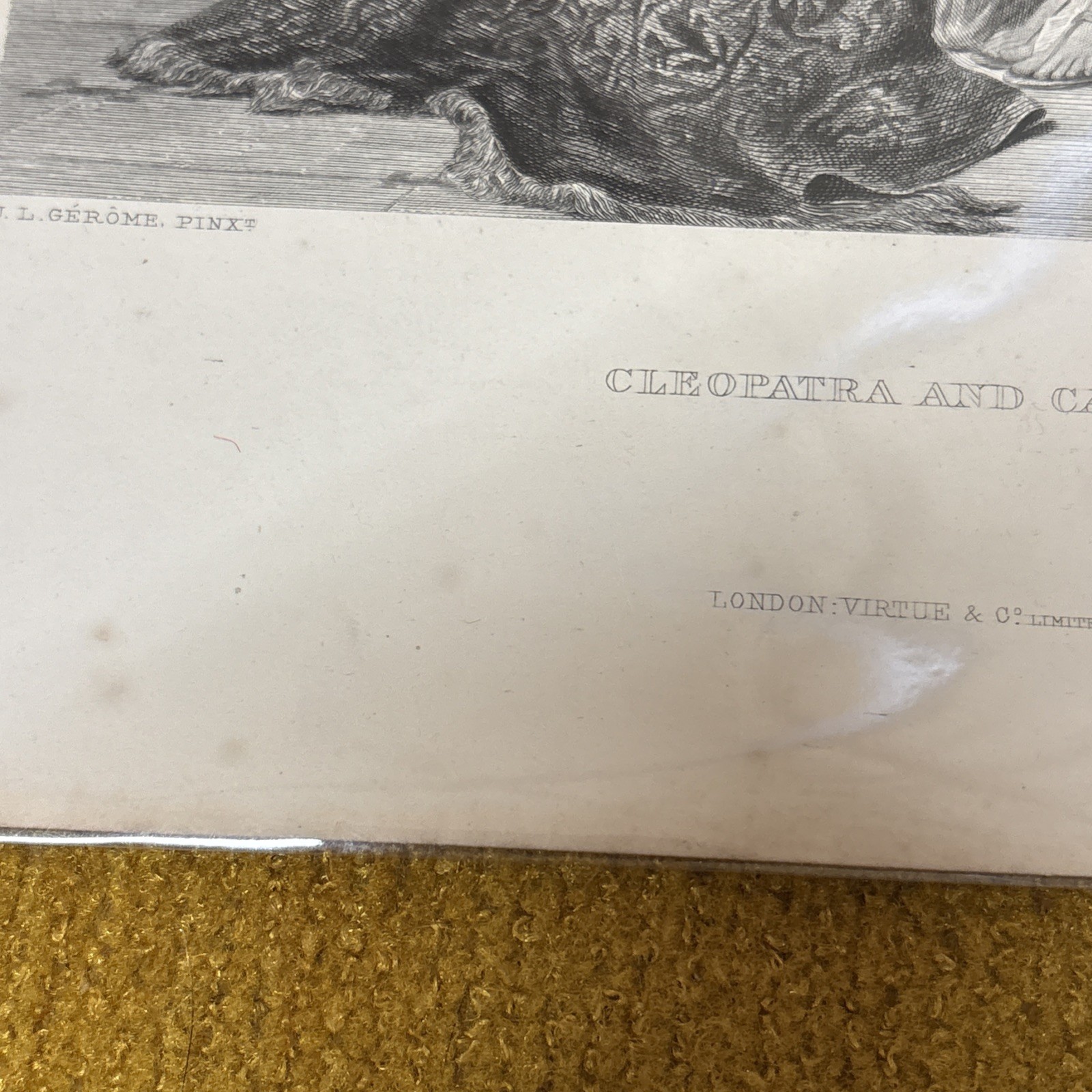 ANTIQUE ORIGINAL B/W ENGRAVING-CLEOPATRA AND CAESAR- 1870 London:VIRTUE @ Co