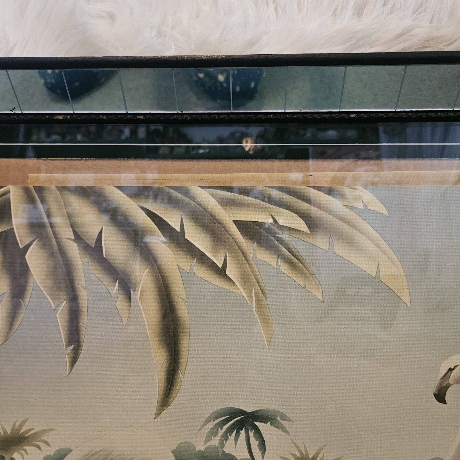VTG Mid Century Flamingos Lithograph Picture Print by Turner Mirror Frame 32×26″