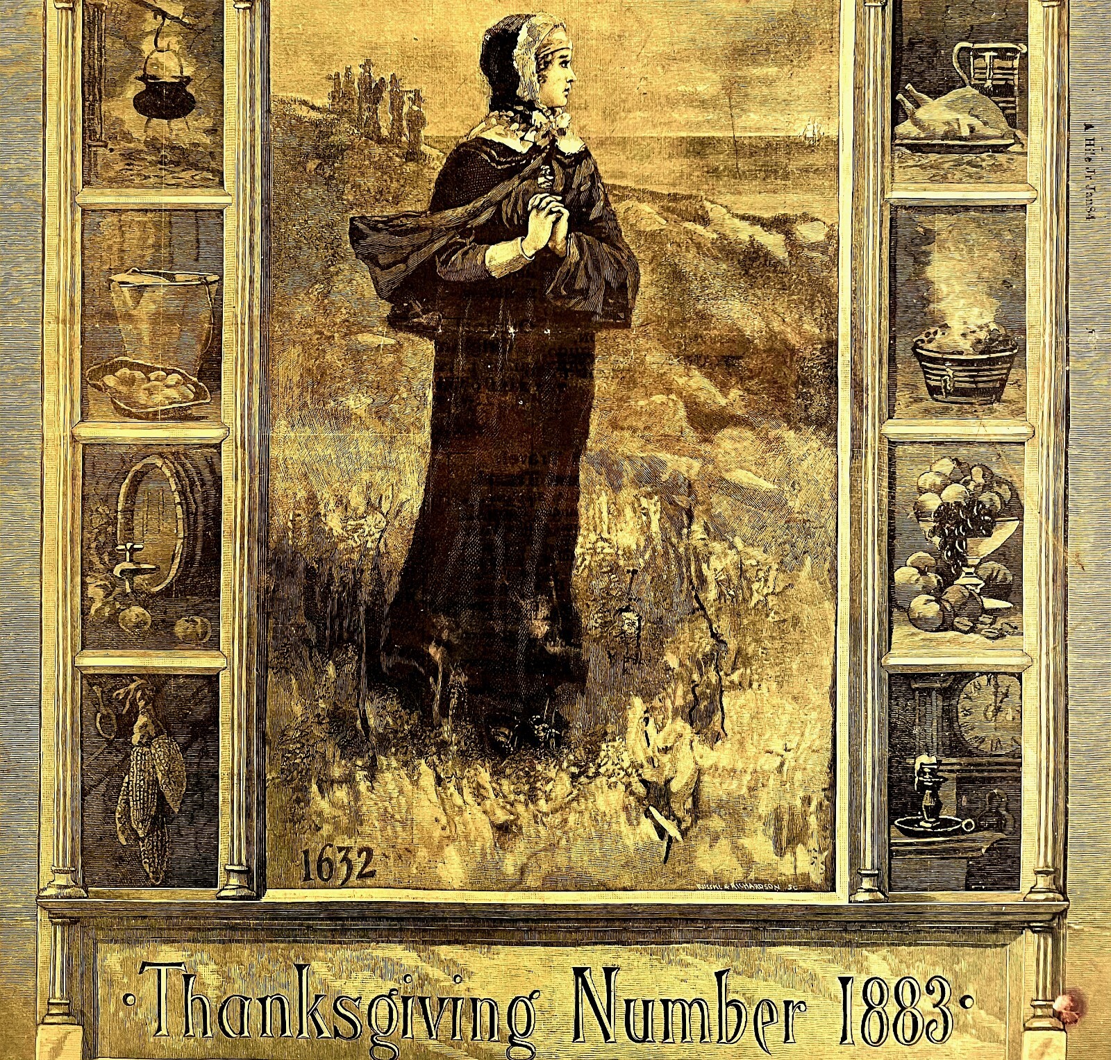 Thanksgiving Cover 1883 Victorian Woodcut Printing Art Youth’s Companion HM1E