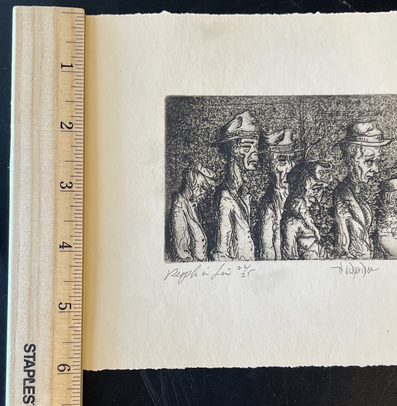 Karnig Nalbandian Etching Social Realism “People in Line” Figures Portrait