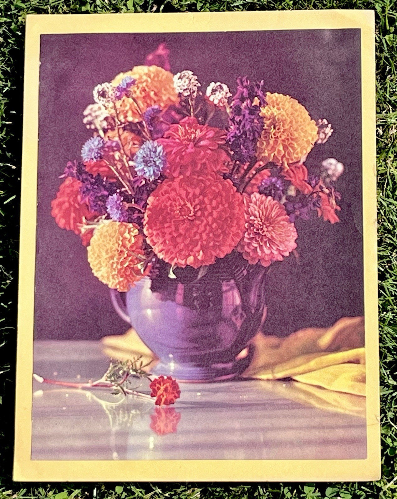 Vintage Floral Bouquet In Vase Art Print 1960 Magazine Lithograph Mounted 9×12