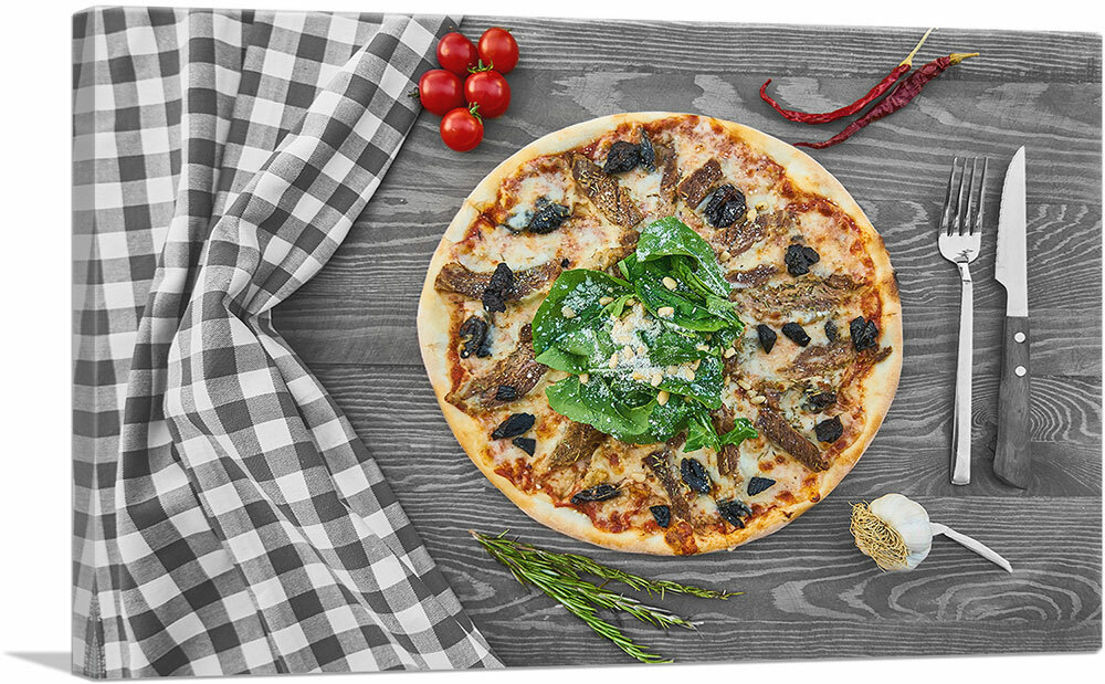 ARTCANVAS Pizza in Kitchen with Pepper, Garlic, and Tomatoes Canvas Art Print