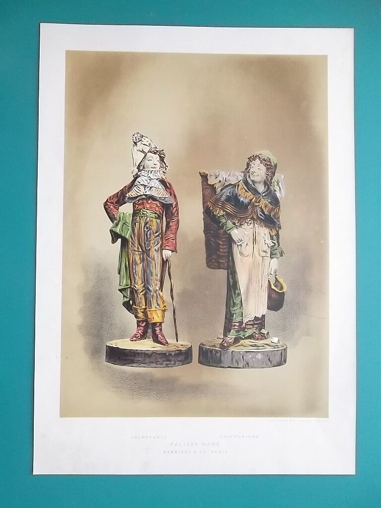 PALISSY WARE Ragged & Fashion Women Figures – 1876 Philadelphia World Fair Print