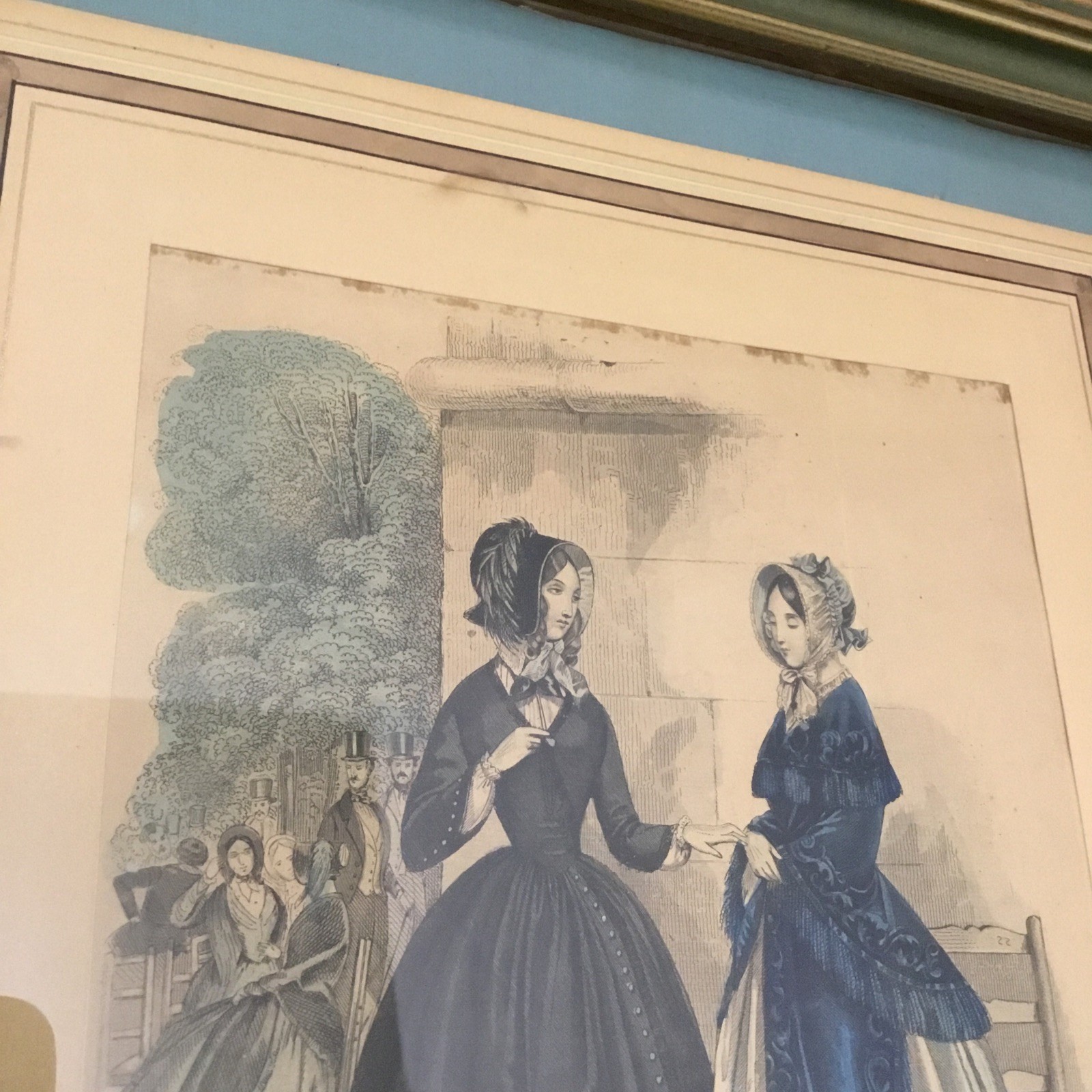 LE Miroir Antique French Fashion Print Framed 15.75” x 12.75” Hand Colored? 1844