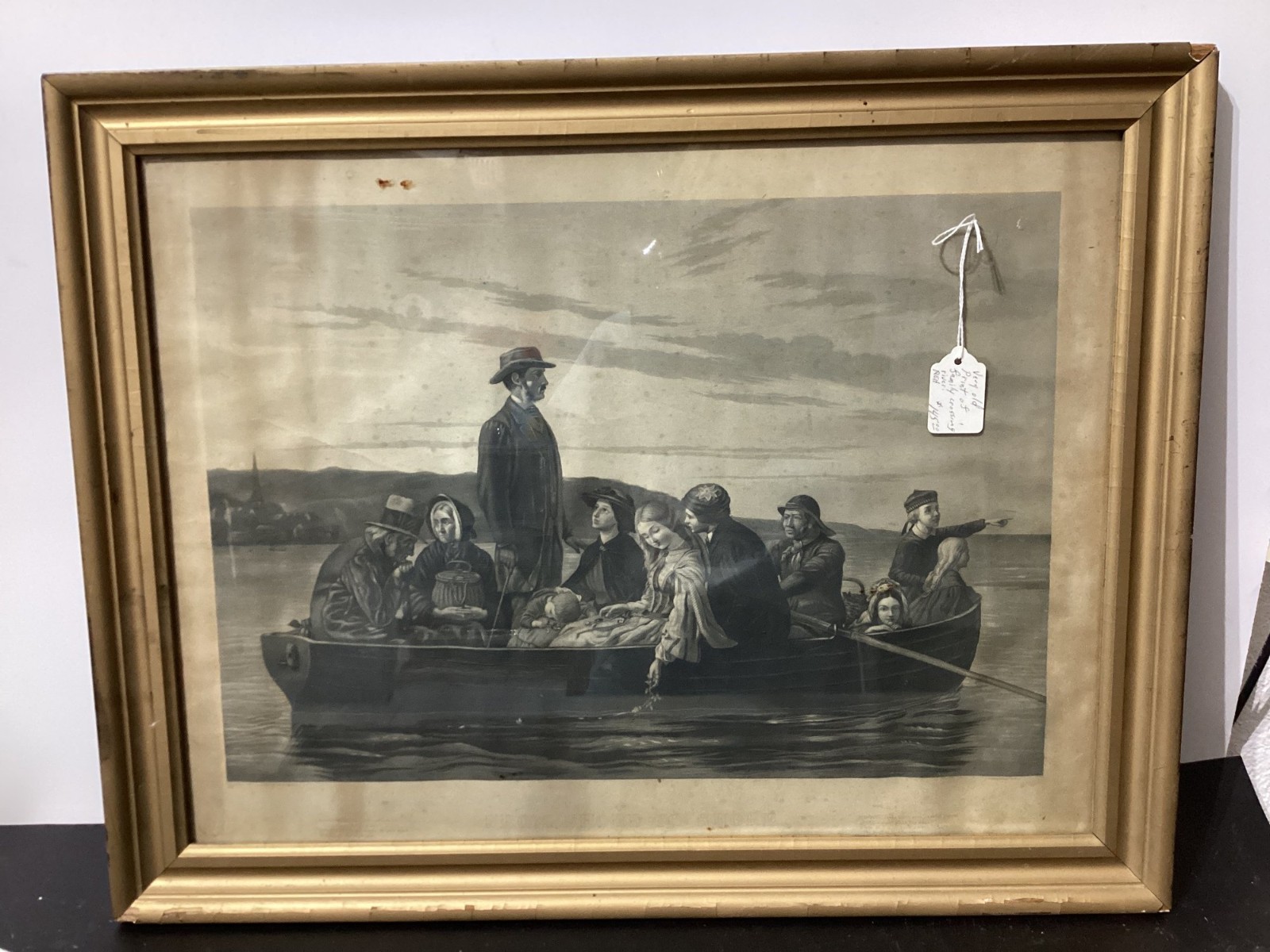 Antique Original From Shore to Shore Etching Engraving nautical print 22” x 17.5