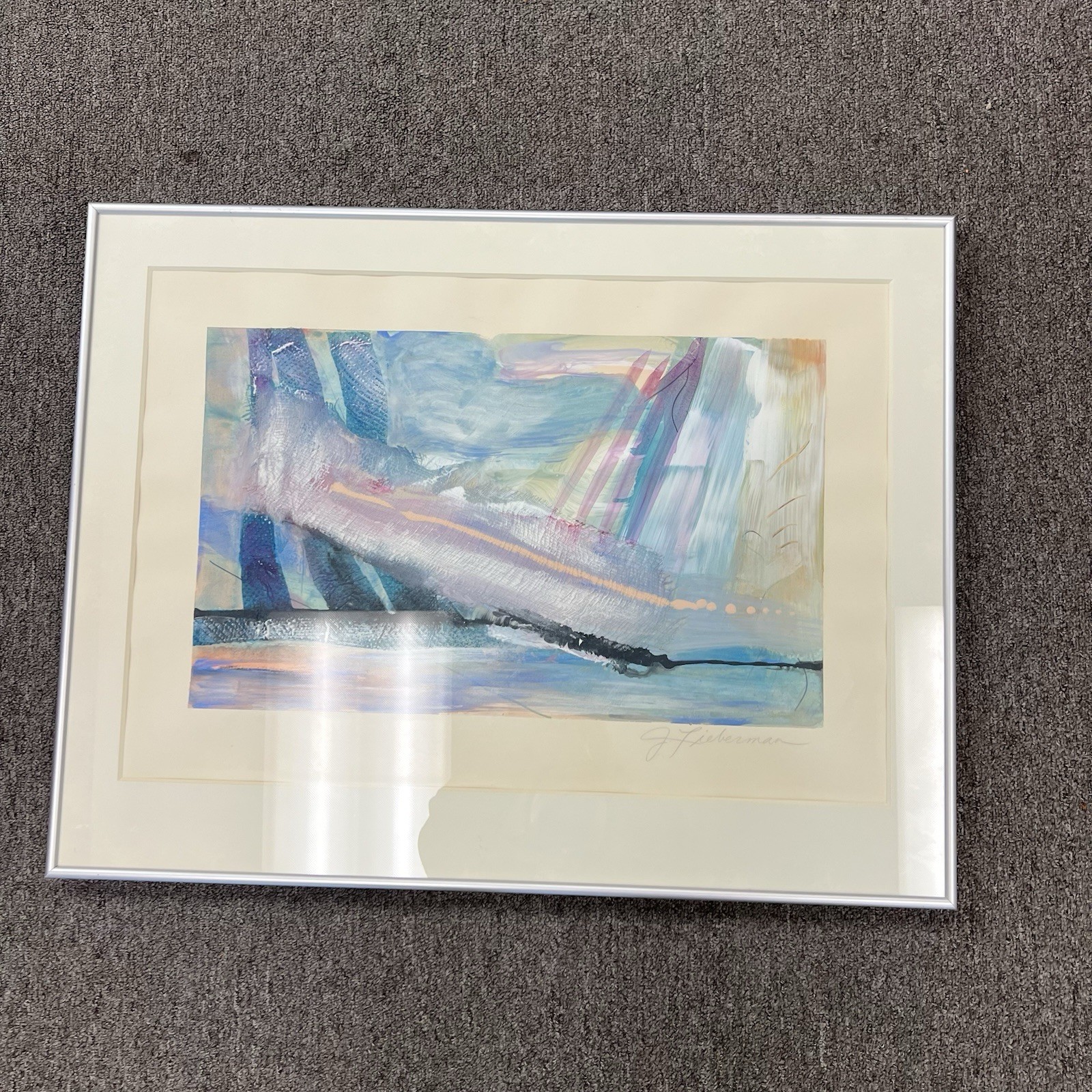 1980’s Pastel Vibes Abstract Art Framed & Matted Screen Print J Lieberman 28×21″