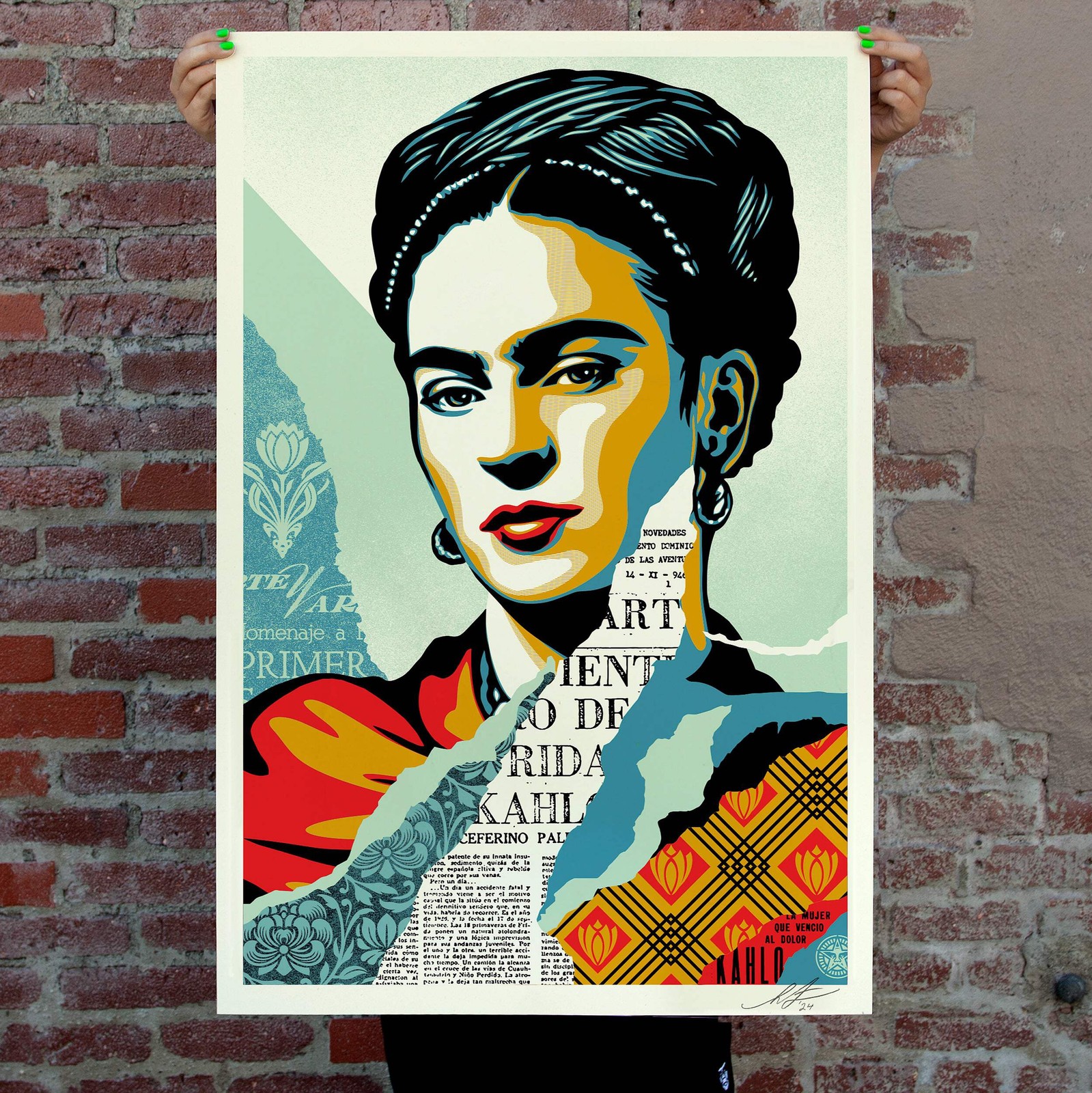 Shepard Fairey OBEY Frida Kahlo The Woman Who Defeated Pain 24×36 Signed Print