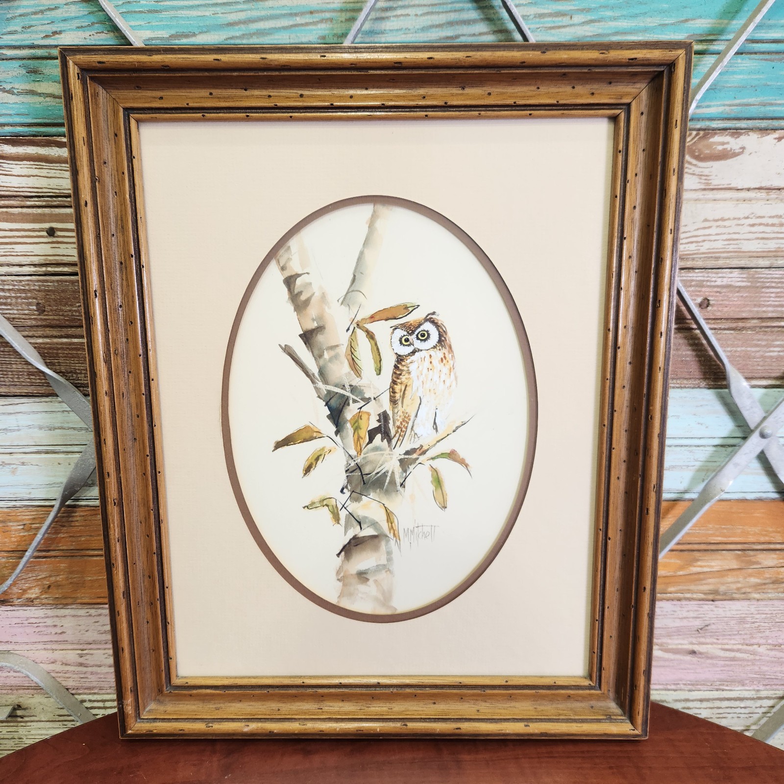 Signed M Mitchell Owl Watercolor Professionally Framed 16.5 x 13.5 – SEE PHOTOS
