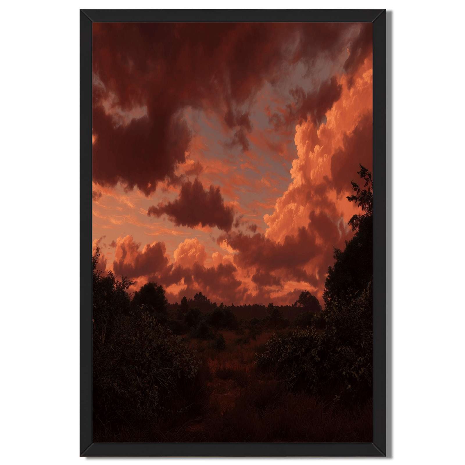 Dramatic Sunset Landscape Framed Canvas Print Wall Art