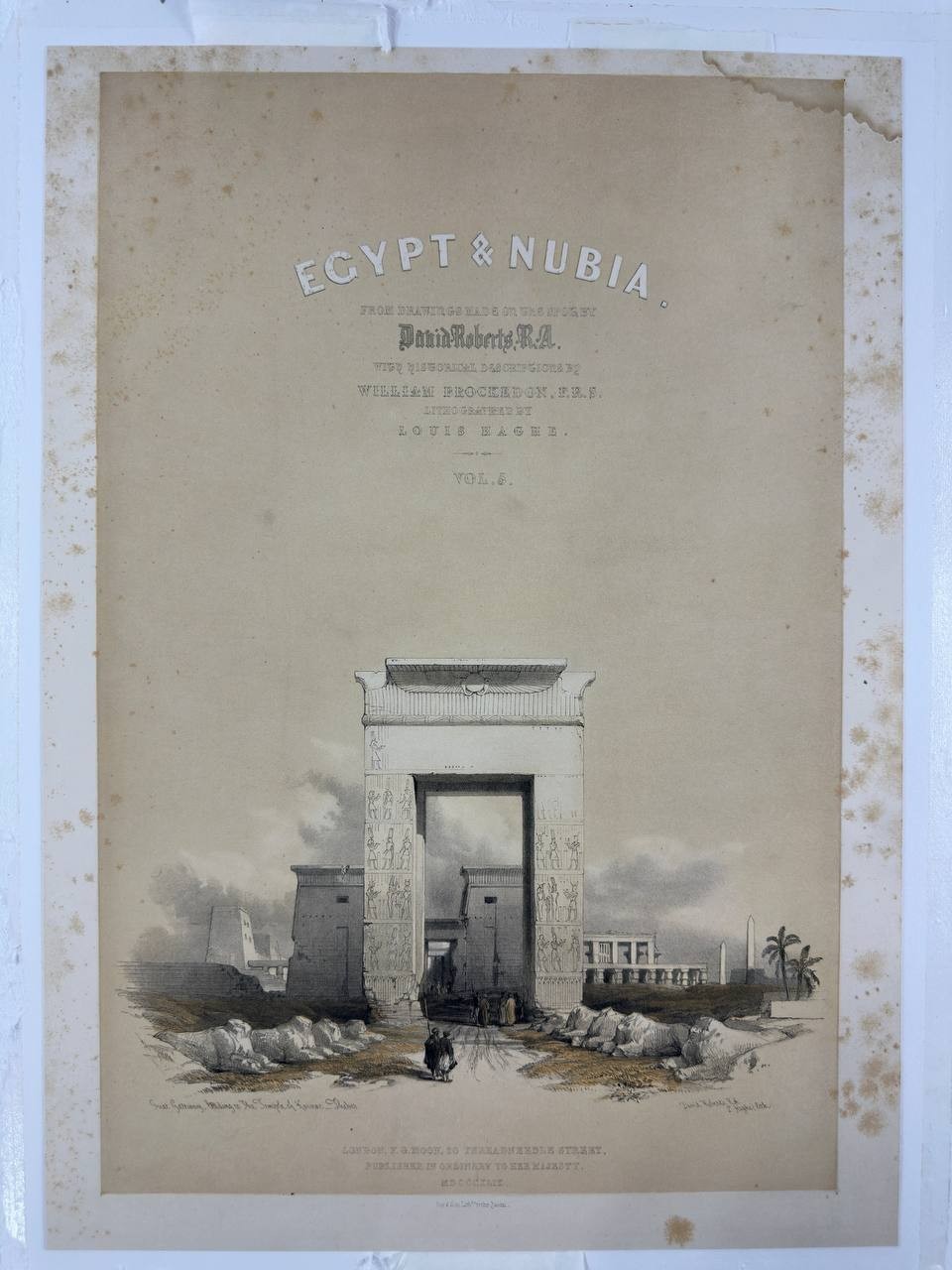 Original 1849 David Roberts Great Gateway Karnak Thebes Egypt Nubia Lithograph