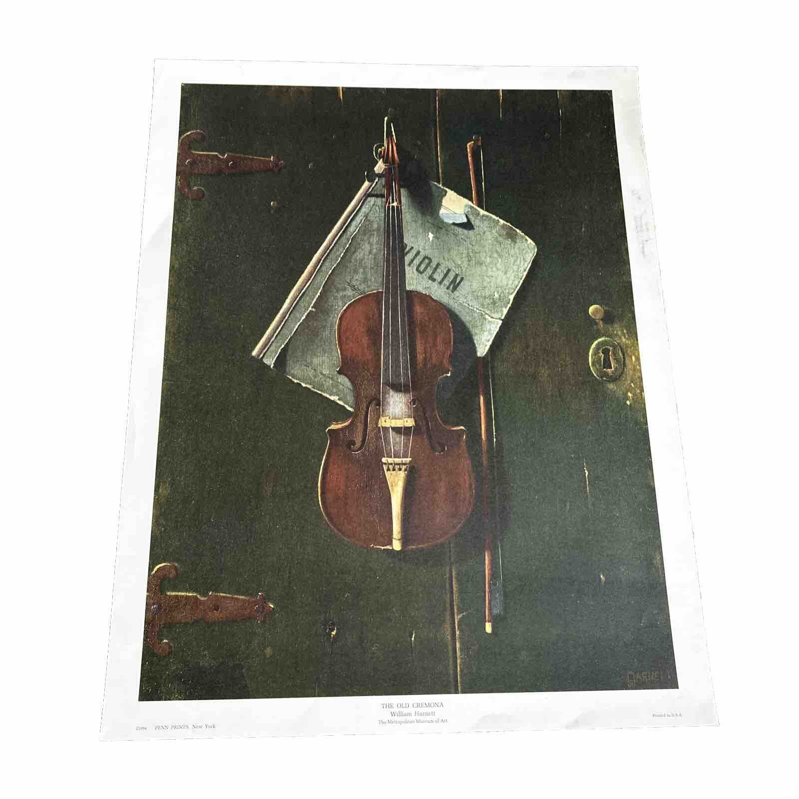 C1960’s Penn Prints New York Large Lithograph The Old Cremona W Harnett 24”